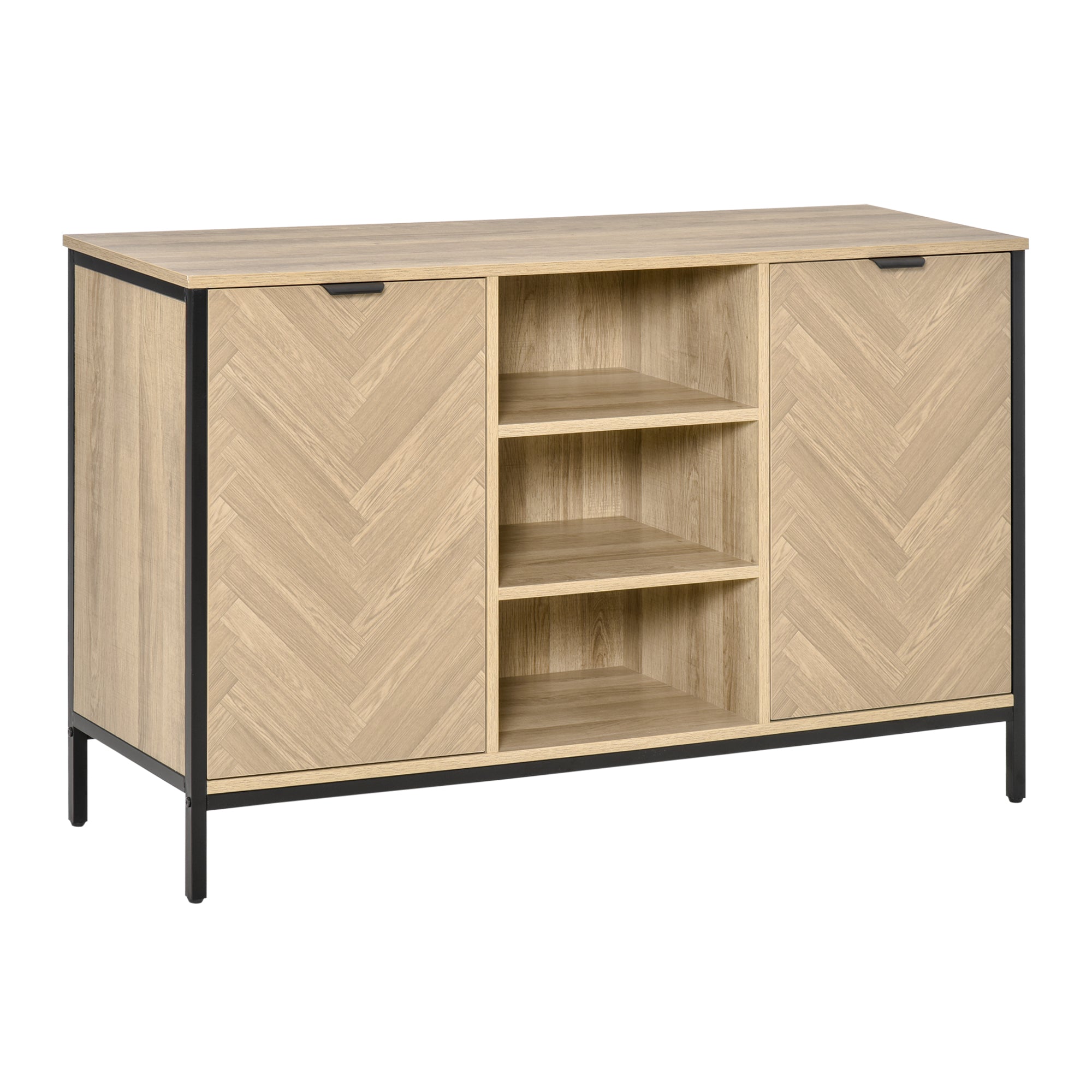 HOMCOM Kitchen Sideboard, Buffet Cabinet with 2 Door Cupboards, 3 Open Shelves and Adjustable Shelves, Oak Tone