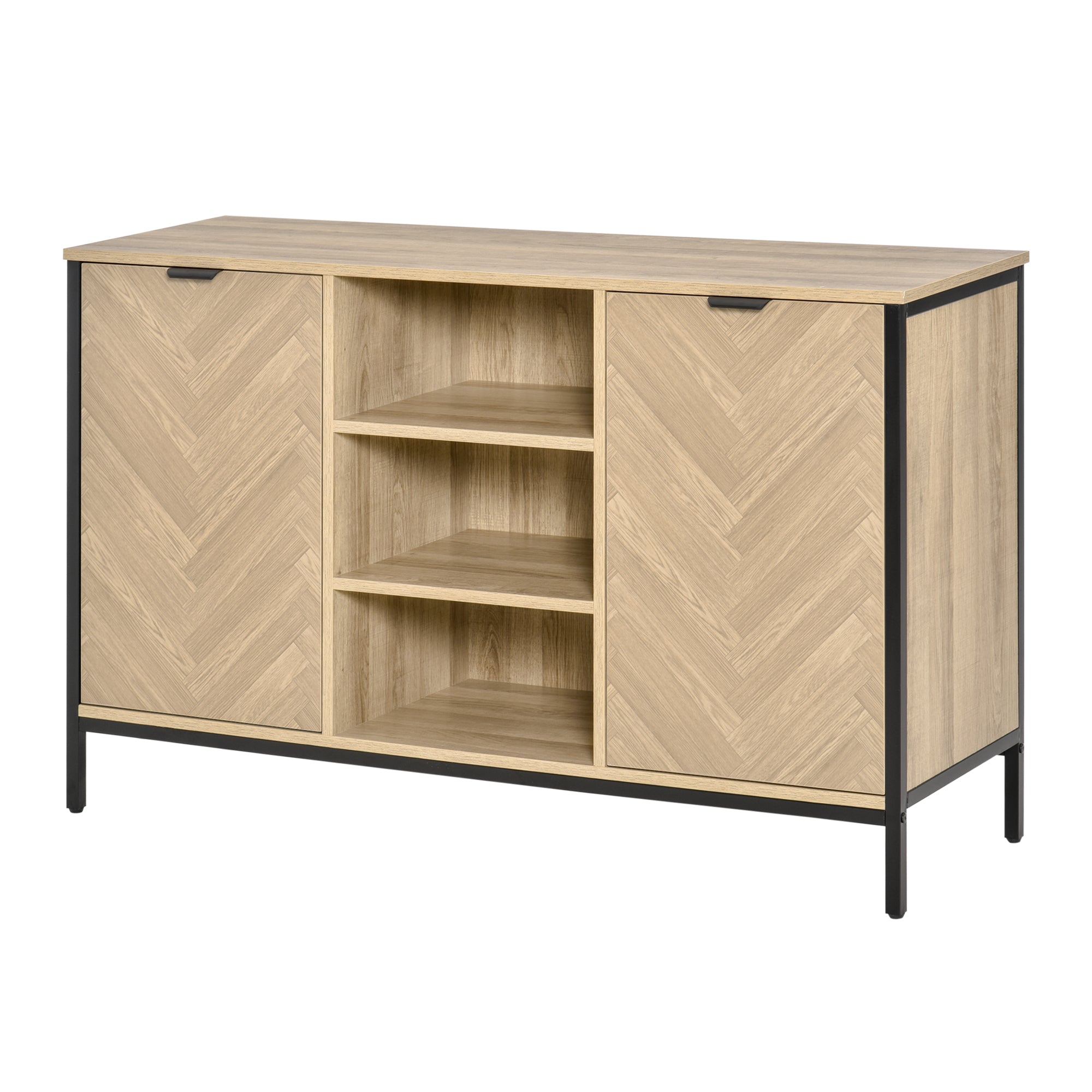 HOMCOM Kitchen Sideboard, Buffet Cabinet with 2 Door Cupboards, 3 Open Shelves and Adjustable Shelves, Oak Tone