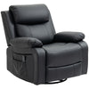 HOMCOM Swivel Rocker Recliner Chair for Living Room, PU Leather Manual Reclining Chair with 8 Vibration Massage, Remote Control, and Side Pockets, Black