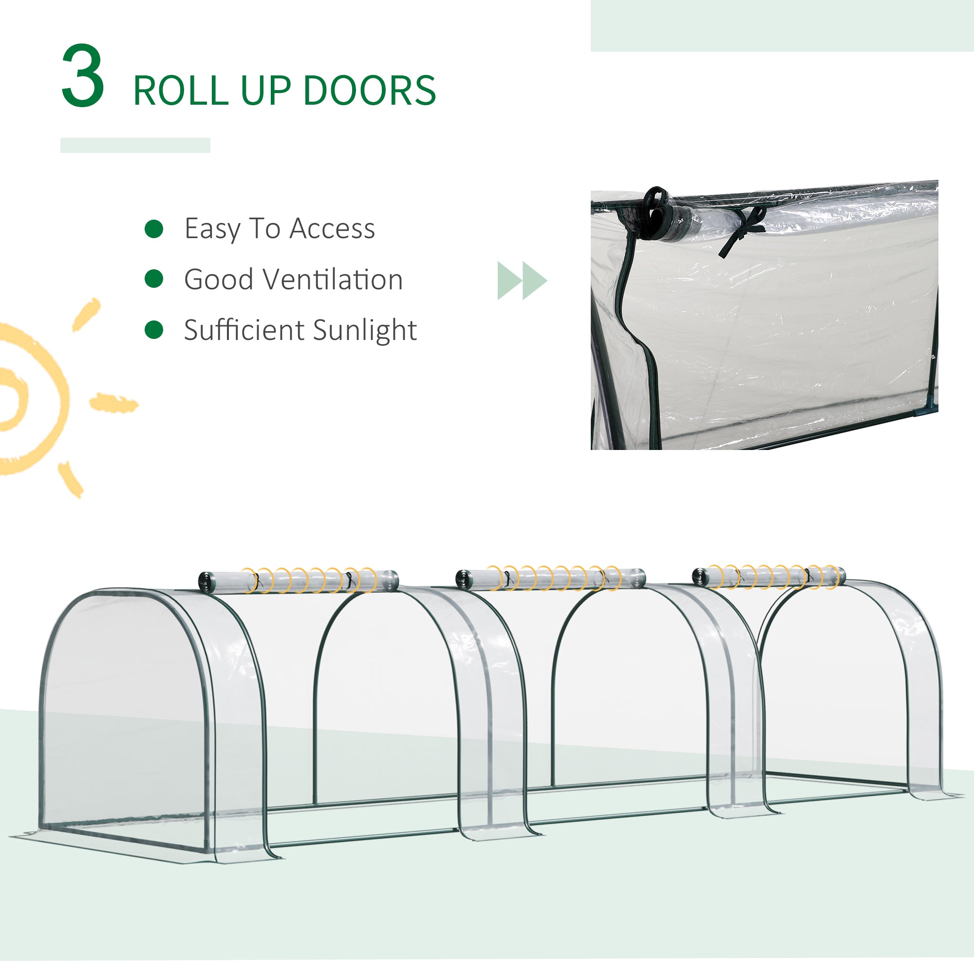 Outsunny 11.5' x 3' x 2.5' Plastic Mini Tunnel Greenhouse Garden Green Grow Shed Portable Plant Flower Warm House Steel Frame Zipped Doors, Clear