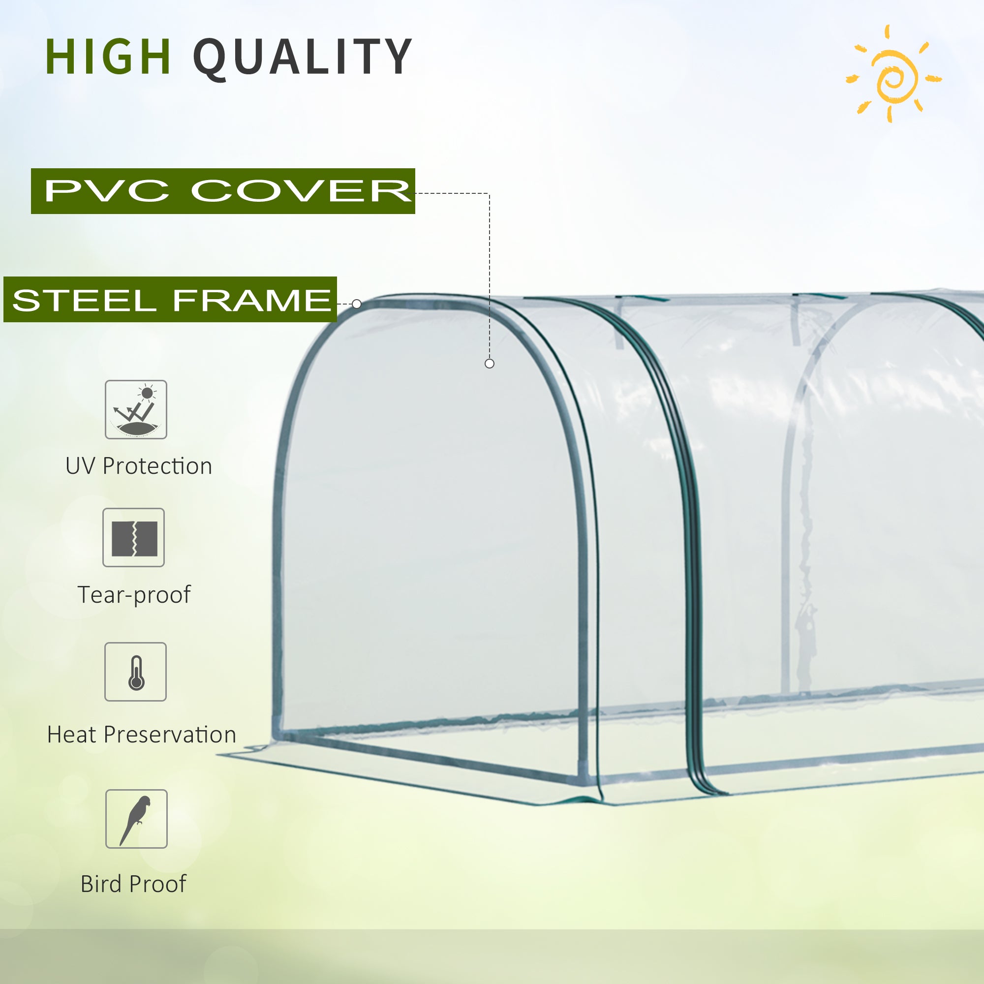 Outsunny 11.5' x 3' x 2.5' Plastic Mini Tunnel Greenhouse Garden Green Grow Shed Portable Plant Flower Warm House Steel Frame Zipped Doors, Clear