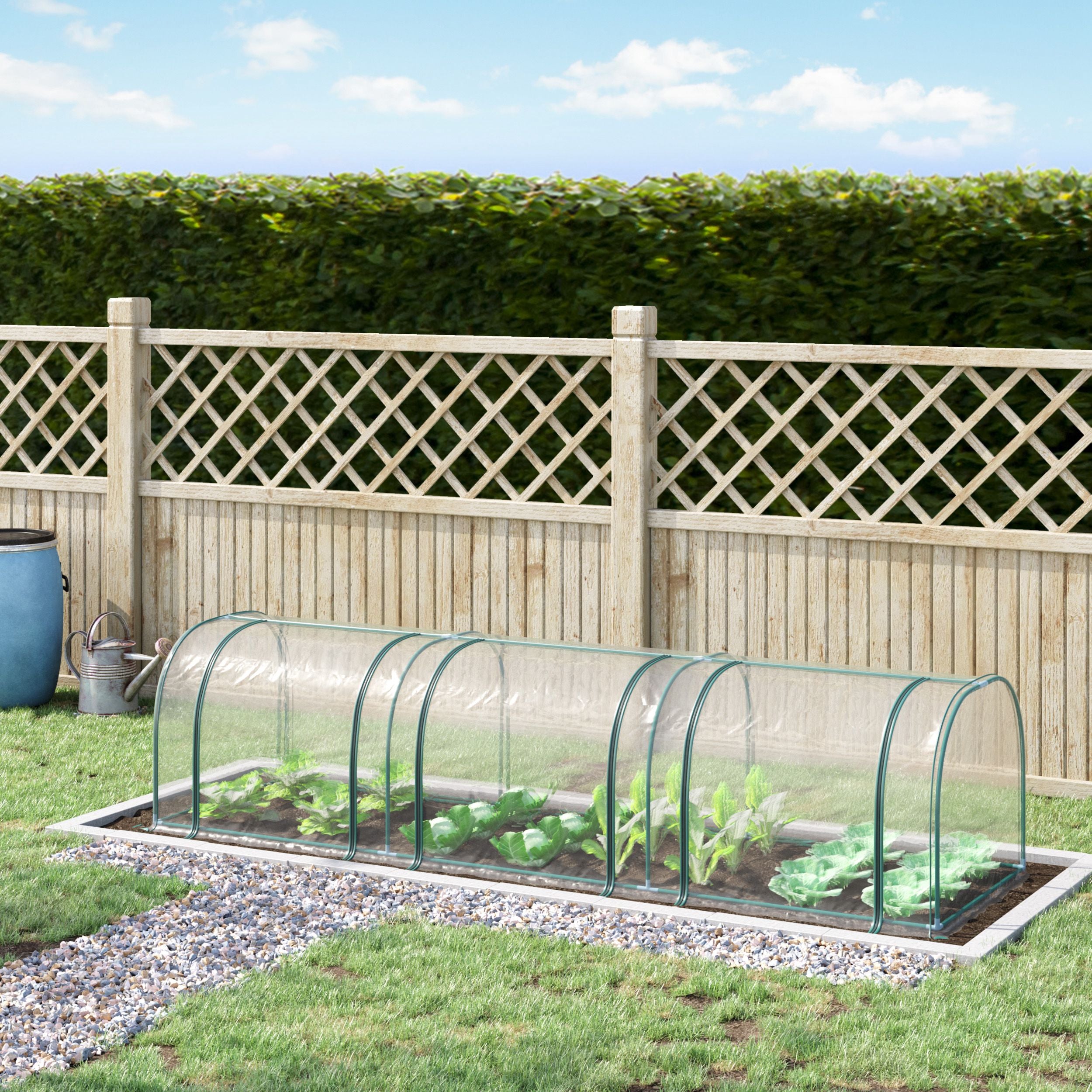 Outsunny 11.5' x 3' x 2.5' Plastic Mini Tunnel Greenhouse Garden Green Grow Shed Portable Plant Flower Warm House Steel Frame Zipped Doors, Clear