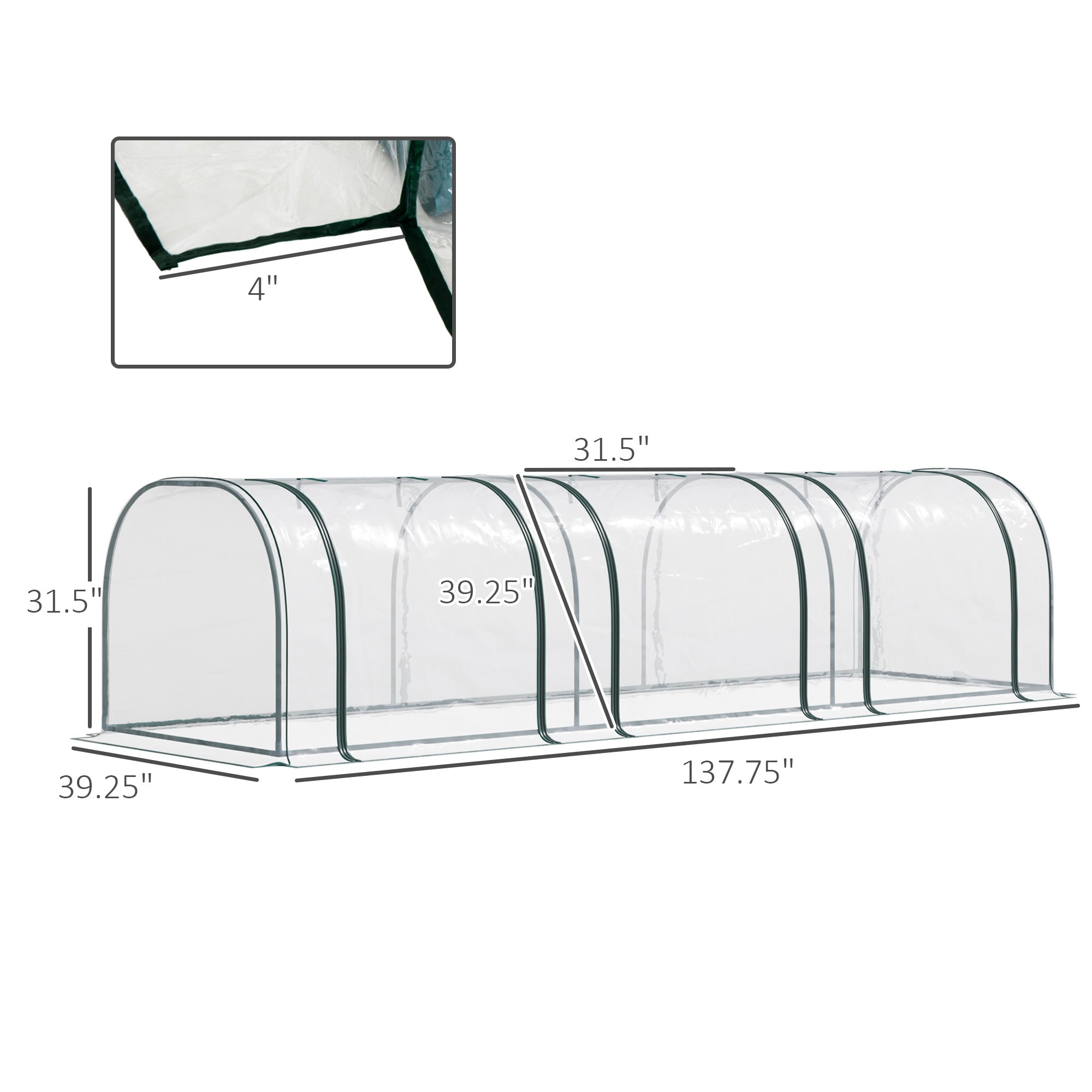 Outsunny 11.5' x 3' x 2.5' Plastic Mini Tunnel Greenhouse Garden Green Grow Shed Portable Plant Flower Warm House Steel Frame Zipped Doors, Clear