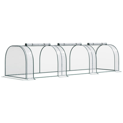 Outsunny 11.5' x 3' x 2.5' Plastic Mini Tunnel Greenhouse Garden Green Grow Shed Portable Plant Flower Warm House Steel Frame Zipped Doors, Clear