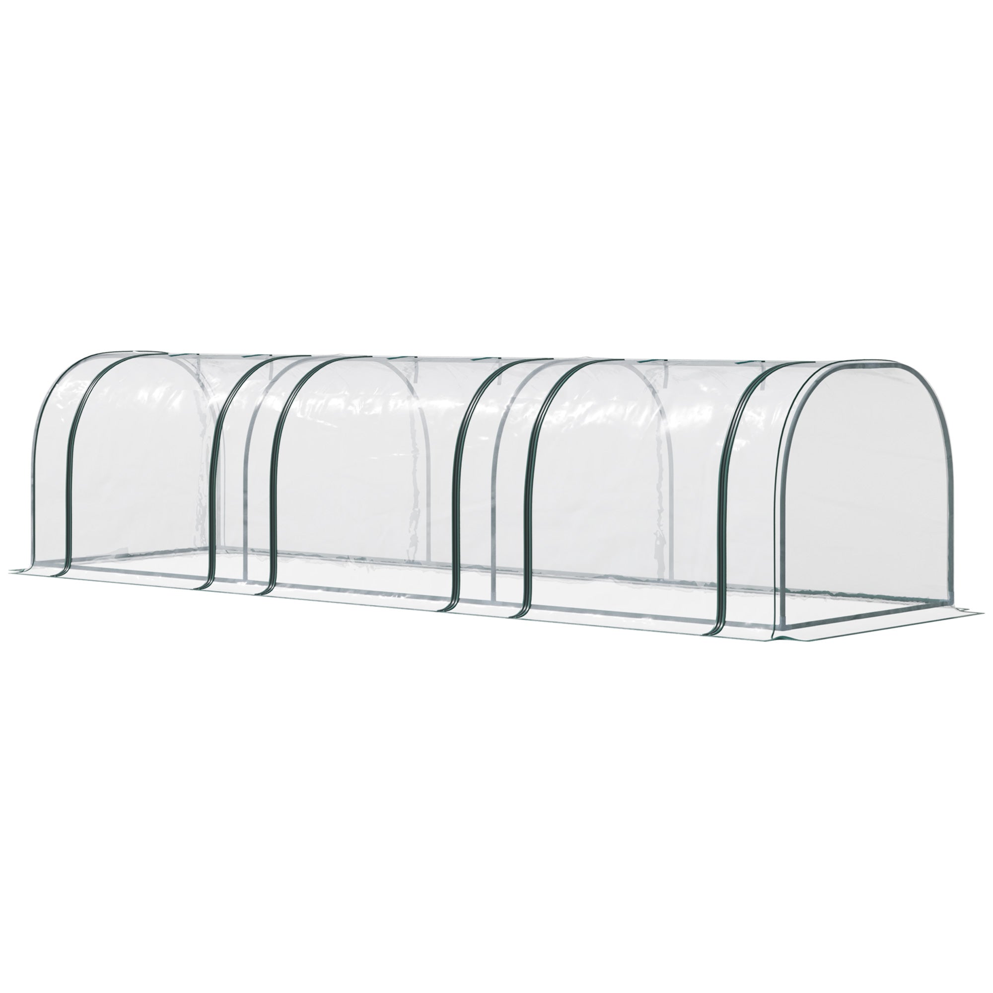 Outsunny 11.5' x 3' x 2.5' Plastic Mini Tunnel Greenhouse Garden Green Grow Shed Portable Plant Flower Warm House Steel Frame Zipped Doors, Clear