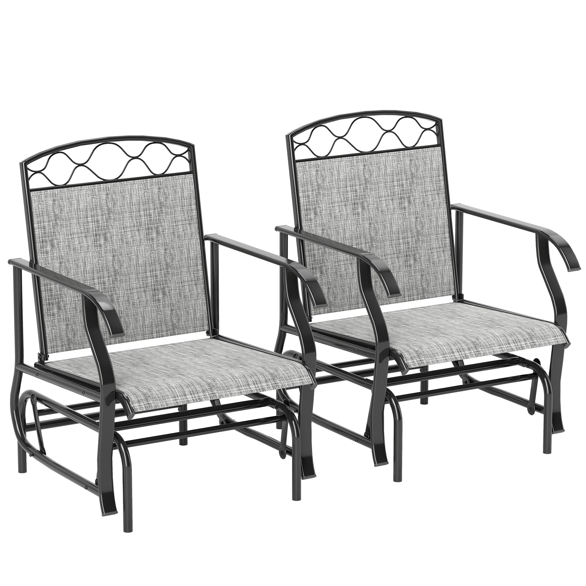 Outsunny Outdoor Glider Chair Set of 2, Patio Swing Glider with Thickened Breathable Mesh Seat and High Back, Steel Frame Patio Glider for Garden, Porch, Backyard, Grey