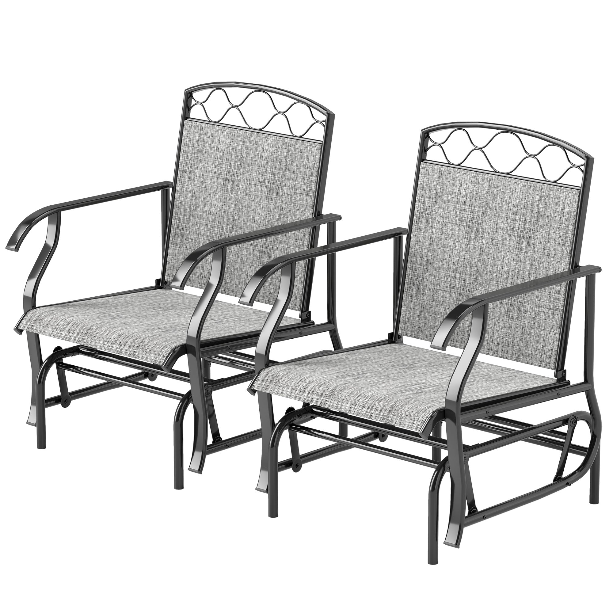 Outsunny Outdoor Glider Chair Set of 2, Patio Swing Glider with Thickened Breathable Mesh Seat and High Back, Steel Frame Patio Glider for Garden, Porch, Backyard, Grey