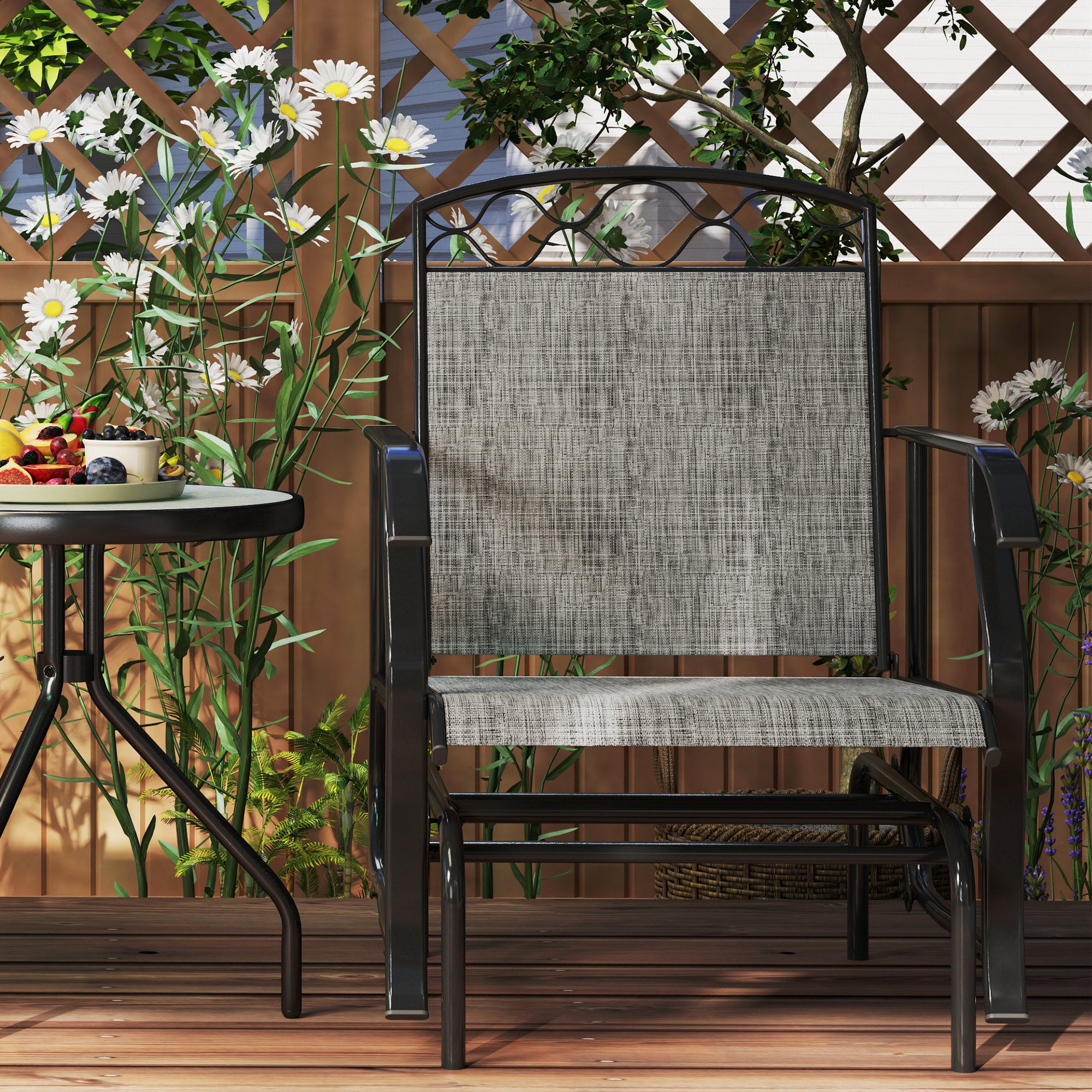 Outsunny Outdoor Glider Chair Set of 2, Patio Swing Glider with Thickened Breathable Mesh Seat and High Back, Steel Frame Patio Glider for Garden, Porch, Backyard, Grey