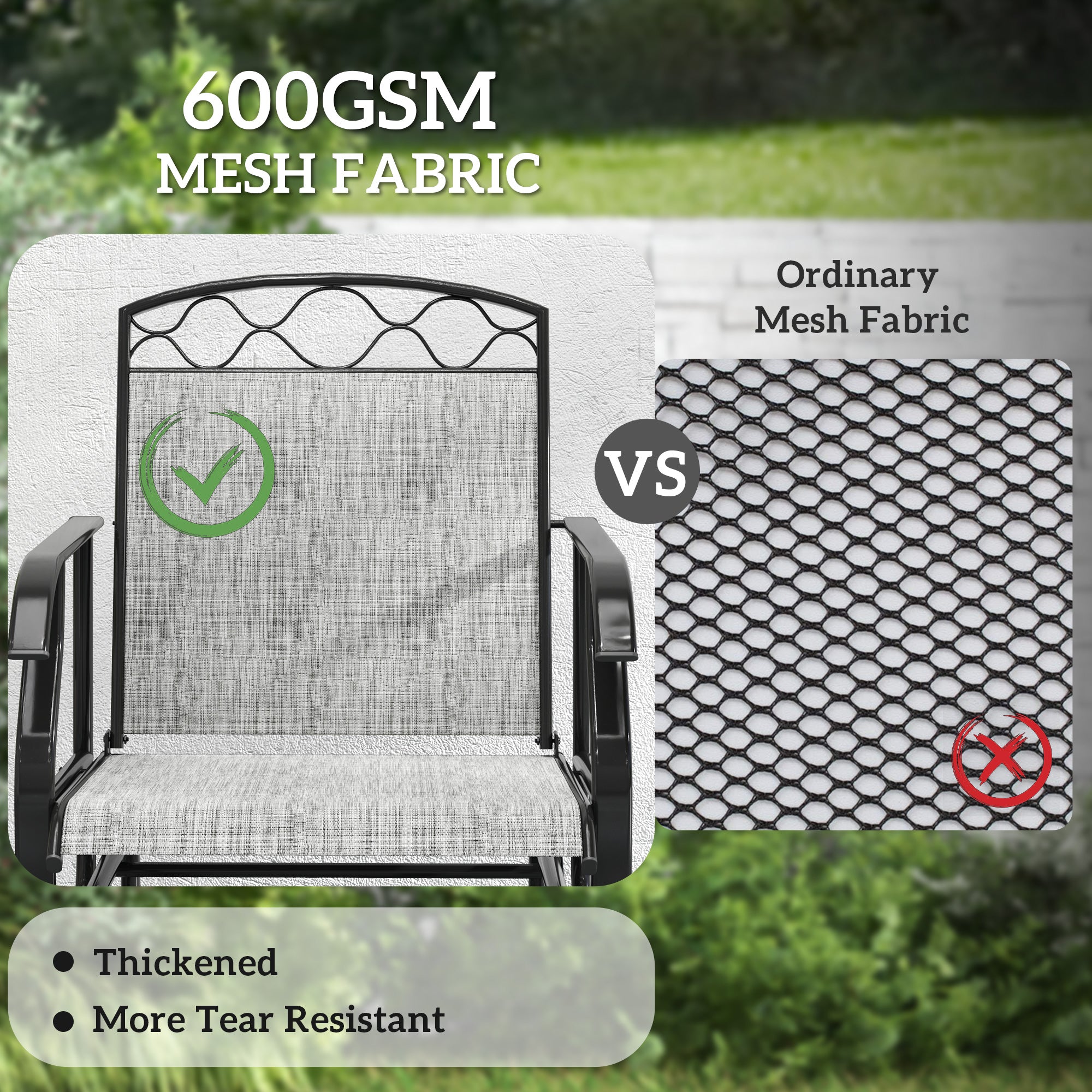 Outsunny Outdoor Glider Chair Set of 2, Patio Swing Glider with Thickened Breathable Mesh Seat and High Back, Steel Frame Patio Glider for Garden, Porch, Backyard, Grey
