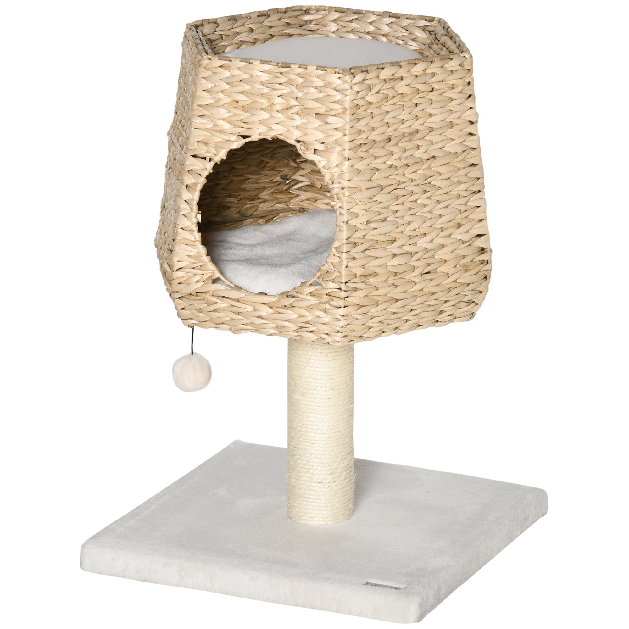 PawHut Cat Tree Tower with Scratching Post for Indoor Cats Climbing Activity Center Kitten Furniture Condo Sisal 45 x 45 x 66cm Natural