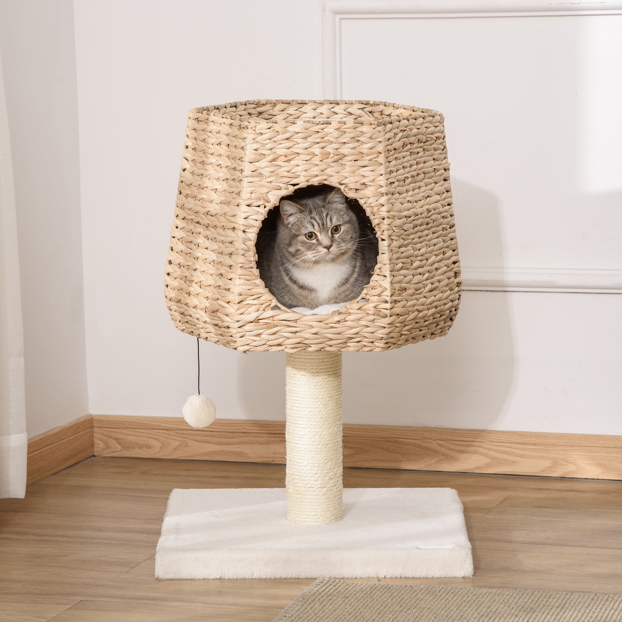 PawHut Cat Tree Tower with Scratching Post for Indoor Cats Climbing Activity Center Kitten Furniture Condo Sisal 45 x 45 x 66cm Natural