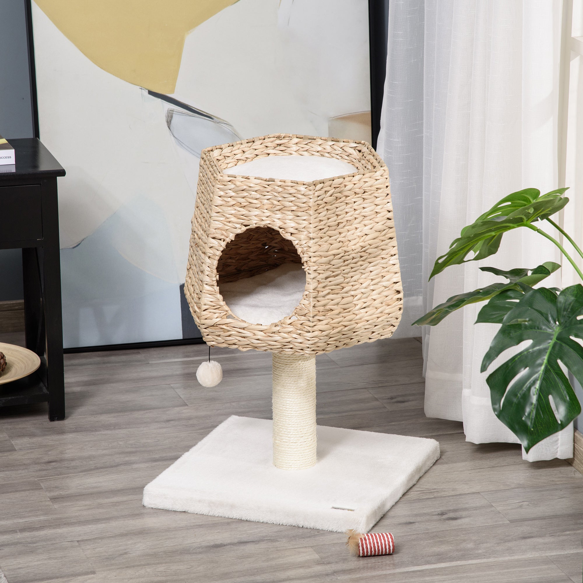 PawHut Cat Tree Tower with Scratching Post for Indoor Cats Climbing Activity Center Kitten Furniture Condo Sisal 45 x 45 x 66cm Natural