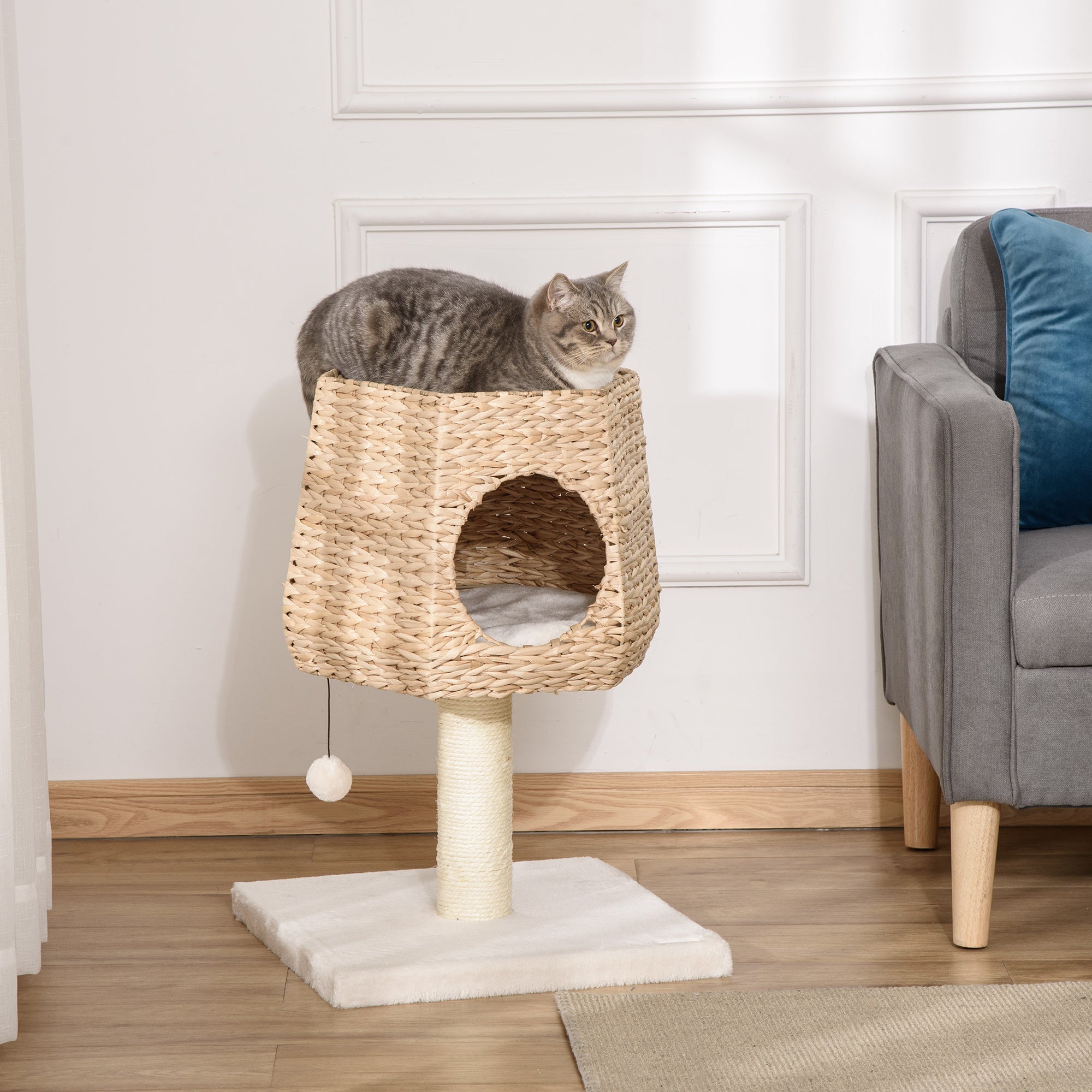 PawHut Cat Tree Tower with Scratching Post for Indoor Cats Climbing Activity Center Kitten Furniture Condo Sisal 45 x 45 x 66cm Natural