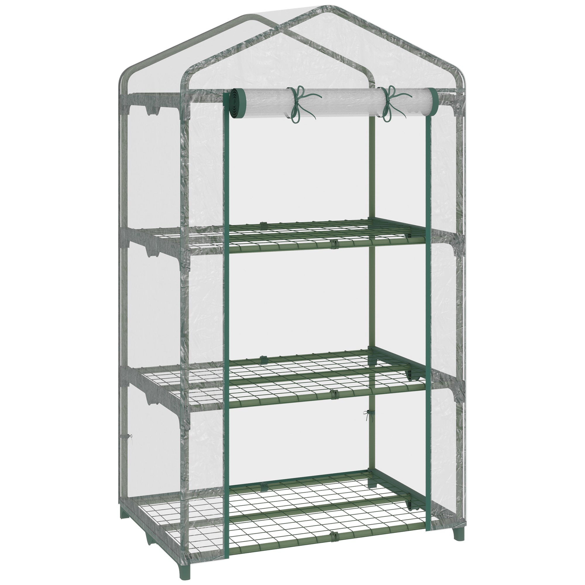 Outsunny 3 Tier Mini Greenhouse, Portable Outdoor Flower Stand with Shelf Clips, Indoor Greenhouse with Plastic Cover and Steel Frame, Transparent, 27" x 19" x 49"