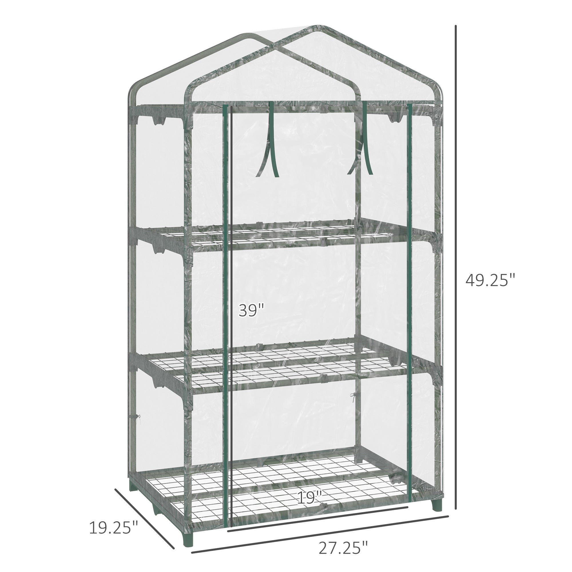 Outsunny 3 Tier Mini Greenhouse, Portable Outdoor Flower Stand with Shelf Clips, Indoor Greenhouse with Plastic Cover and Steel Frame, Transparent, 27" x 19" x 49"