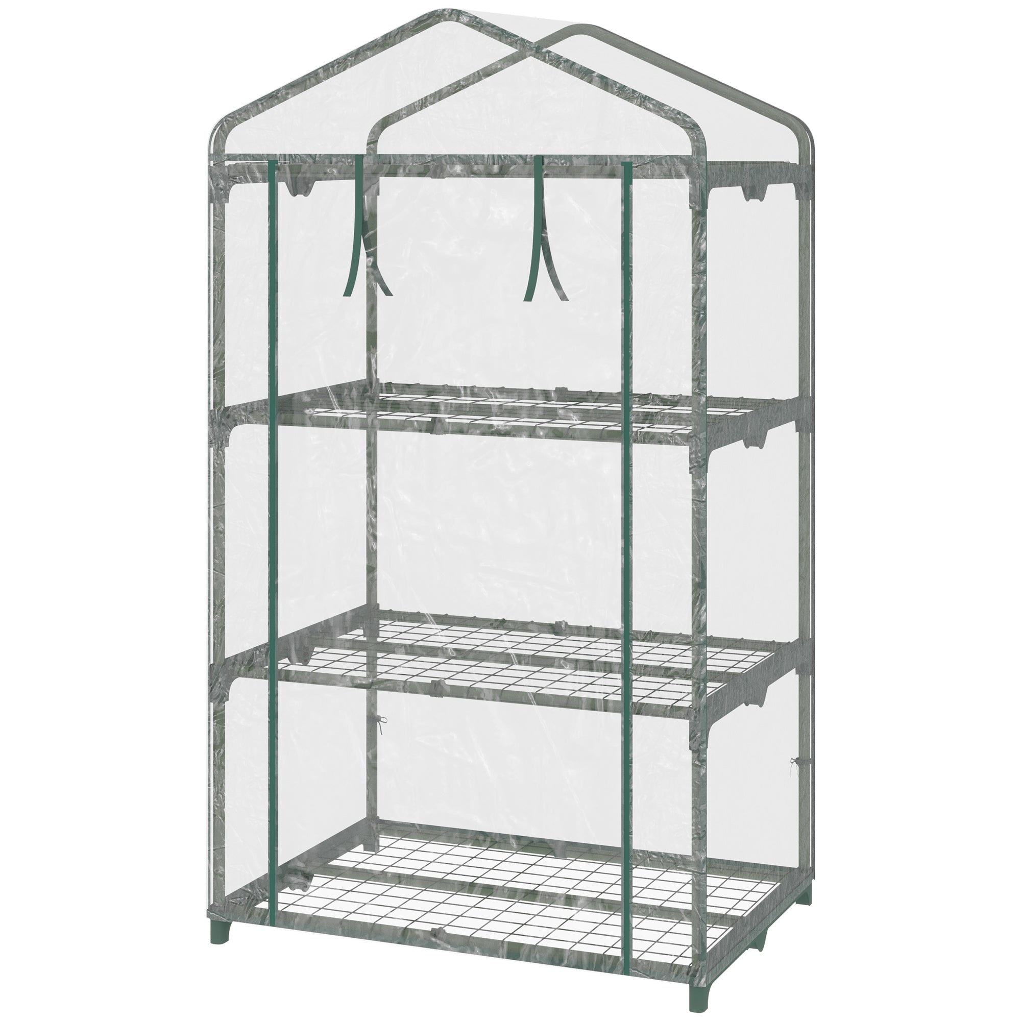 Outsunny 3 Tier Mini Greenhouse, Portable Outdoor Flower Stand with Shelf Clips, Indoor Greenhouse with Plastic Cover and Steel Frame, Transparent, 27" x 19" x 49"