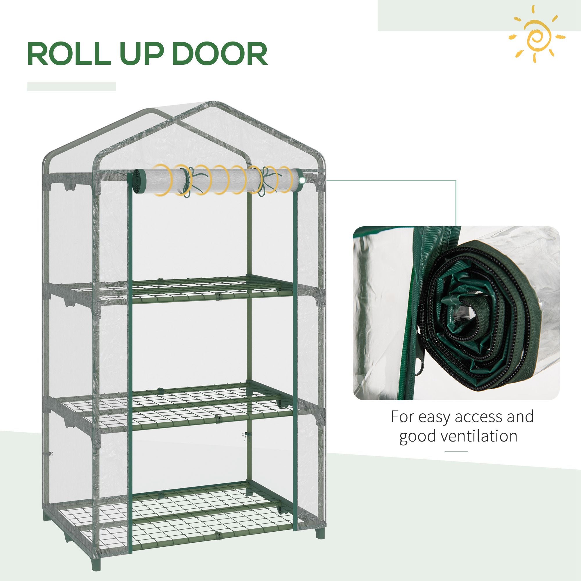 Outsunny 3 Tier Mini Greenhouse, Portable Outdoor Flower Stand with Shelf Clips, Indoor Greenhouse with Plastic Cover and Steel Frame, Transparent, 27" x 19" x 49"