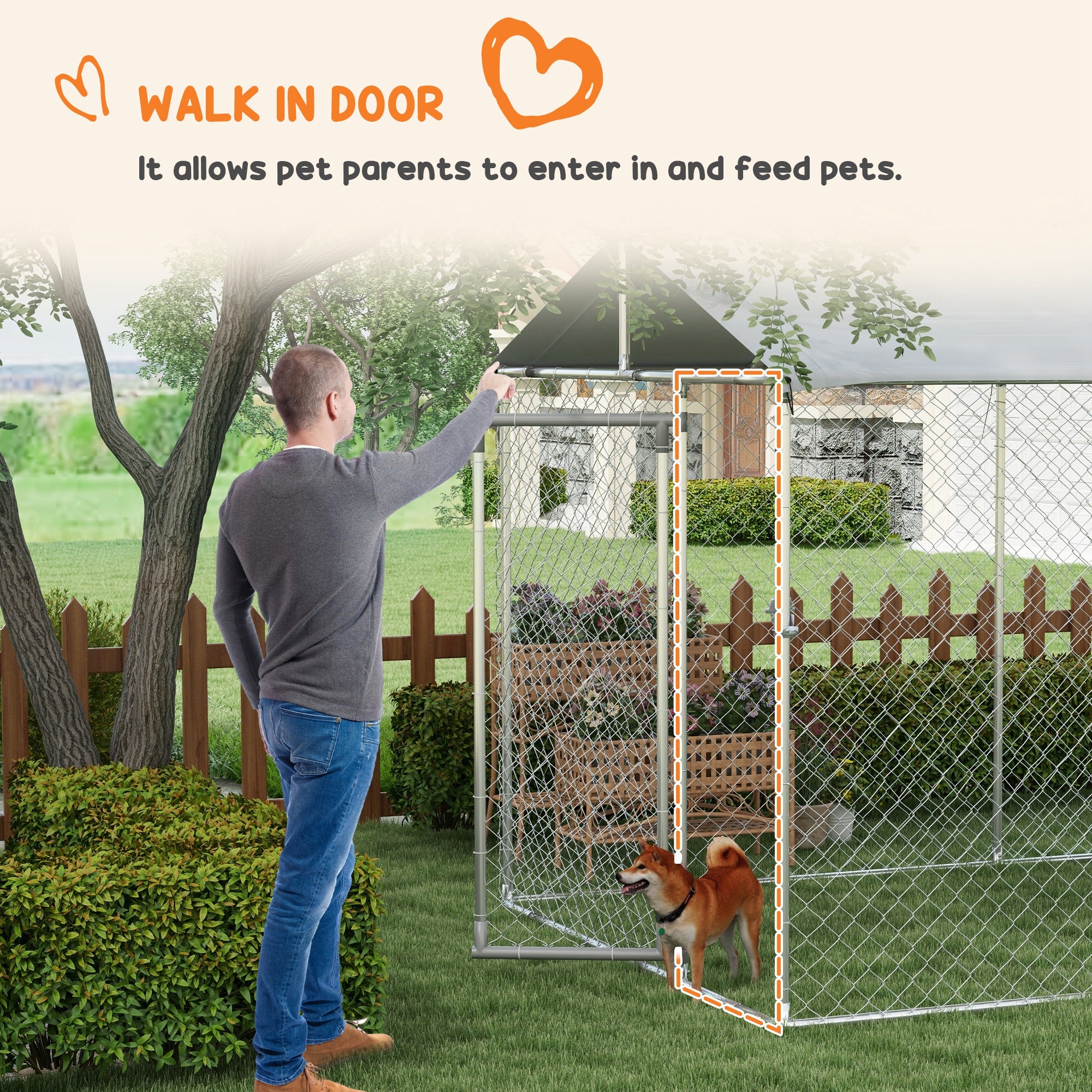 PawHut Large Dog Kennel Outside, Heavy Duty Dog Cage with Waterproof Cover, Outdoor Fence Dog Run with Galvanized Chain Link, Secure Lock, 19.7' x 7.5' x 7.5'