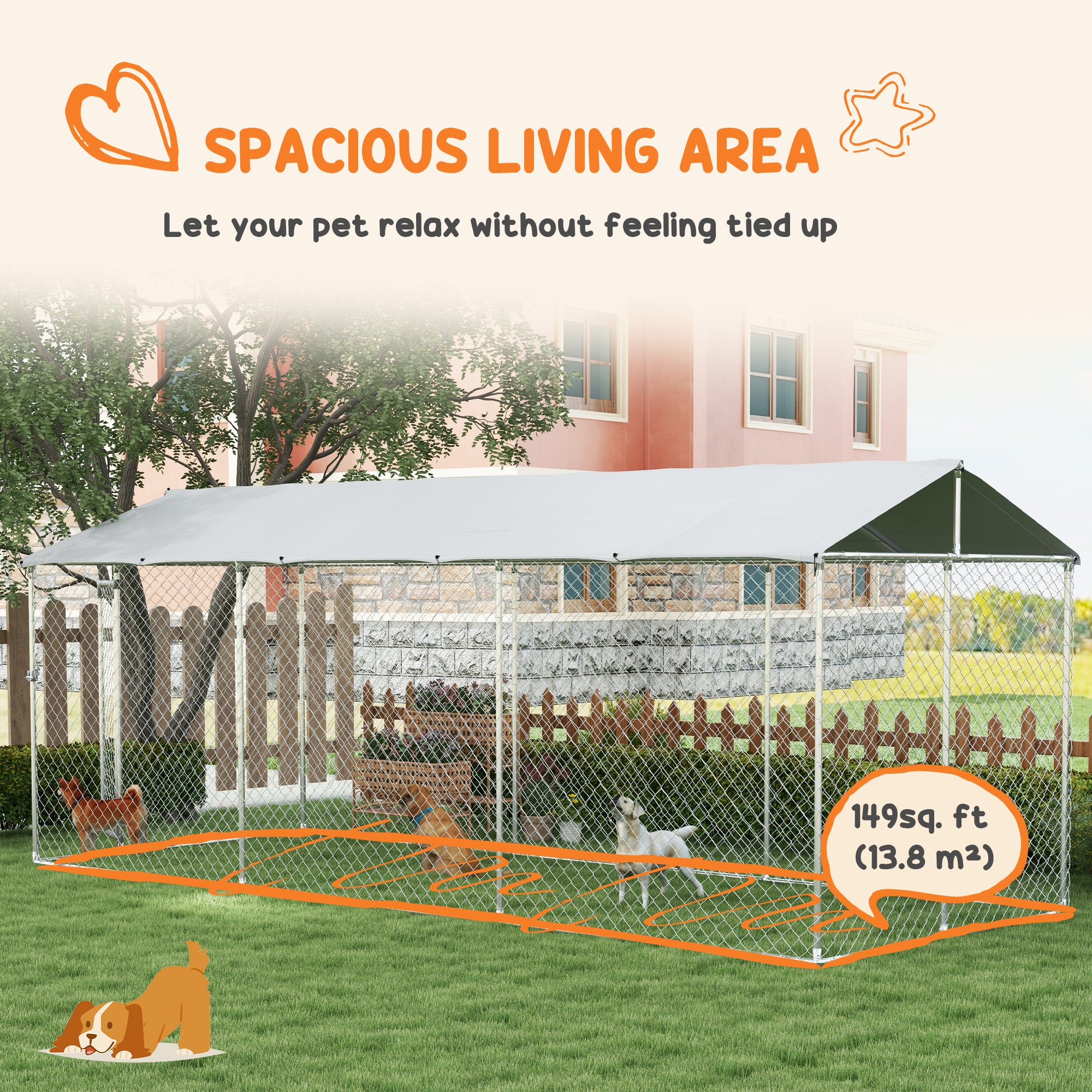 PawHut Outdoor Dog Kennel Dog Run with Waterproof, UV Resistant Cover for All-Sized Dogs, 19.7' x 7.5' x 7.5', Silver