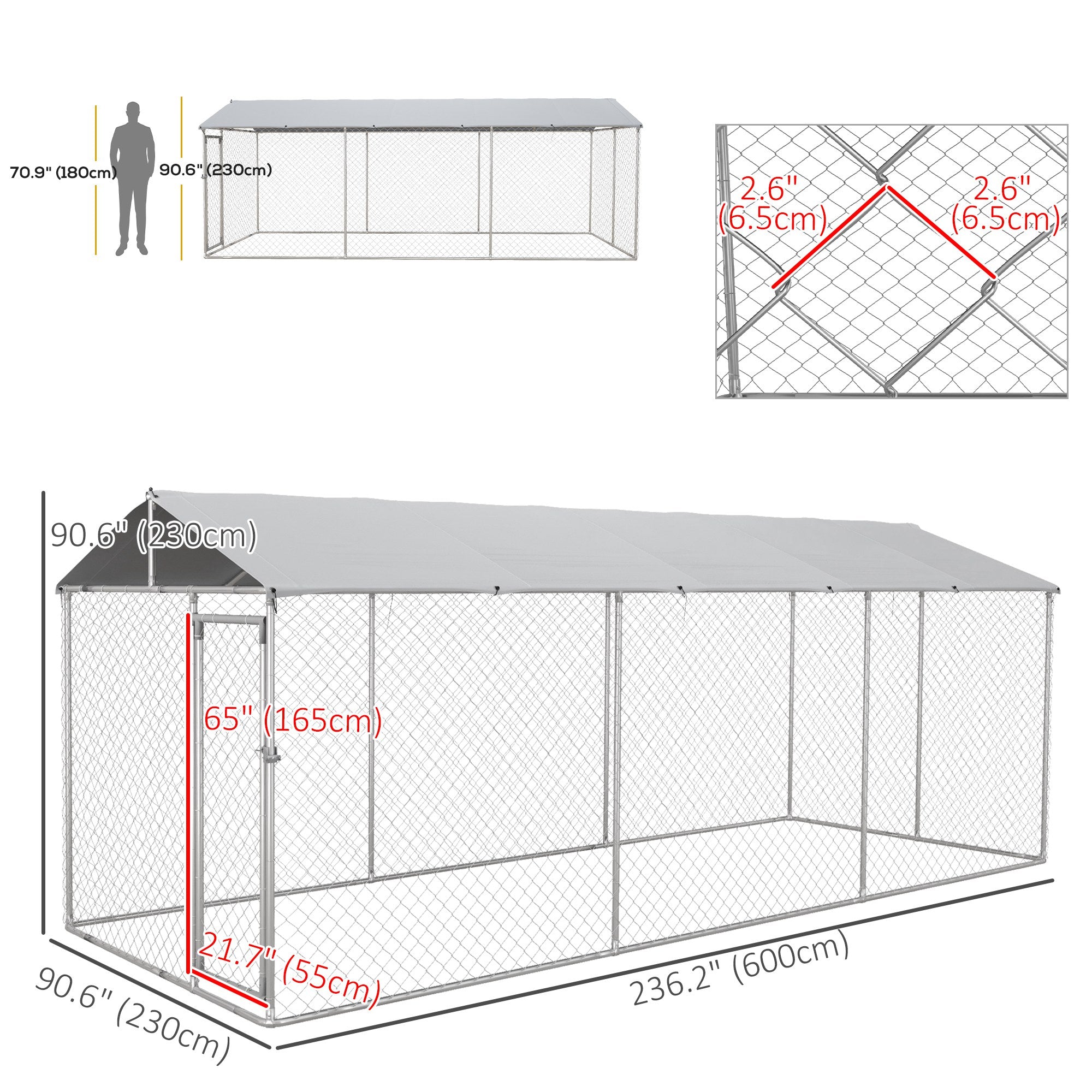 PawHut Outdoor Dog Kennel Dog Run with Waterproof, UV Resistant Cover for All-Sized Dogs, 19.7' x 7.5' x 7.5', Silver