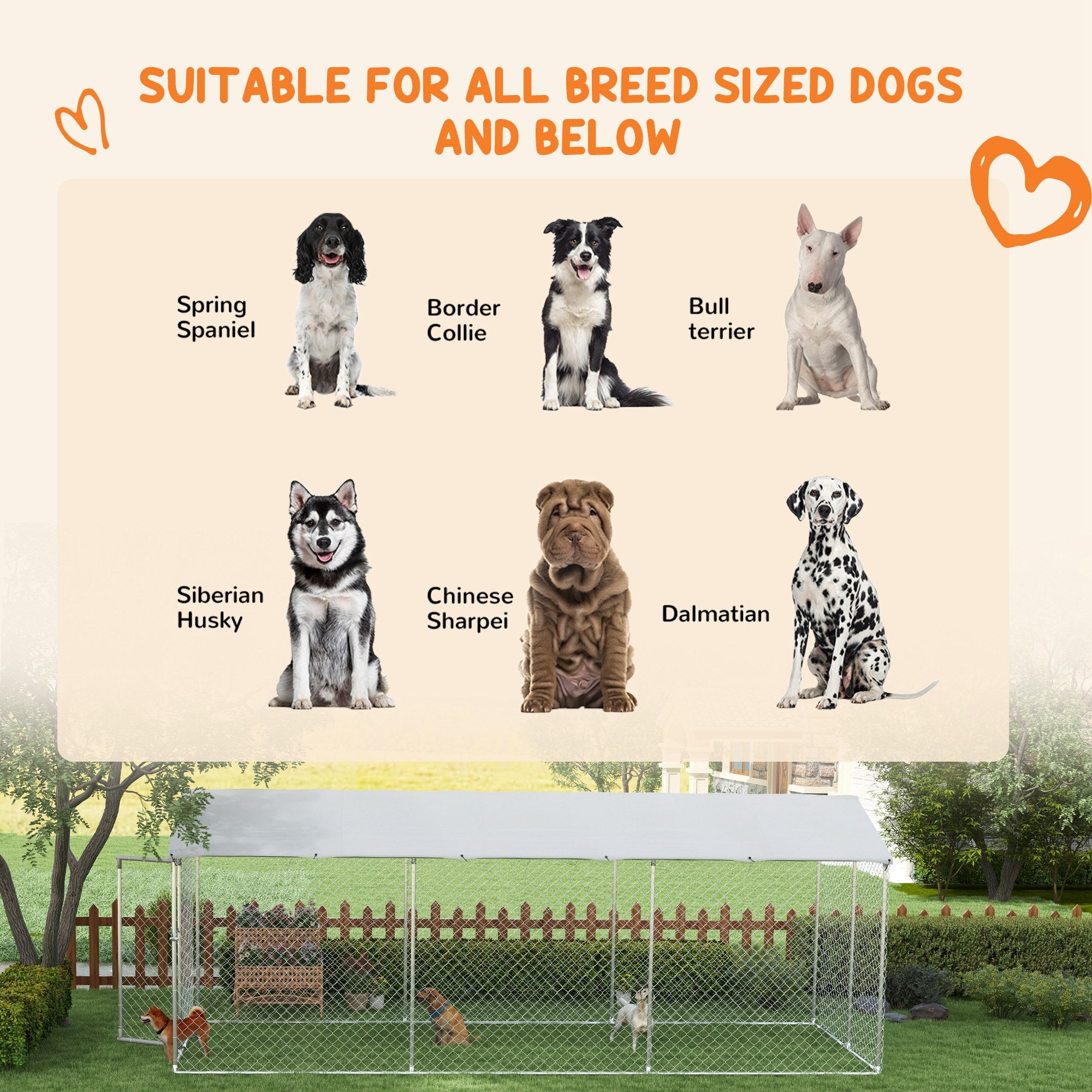 PawHut Large Dog Kennel Outside, Heavy Duty Dog Cage with Waterproof Cover, Outdoor Fence Dog Run with Galvanized Chain Link, Secure Lock, 19.7' x 7.5' x 7.5'