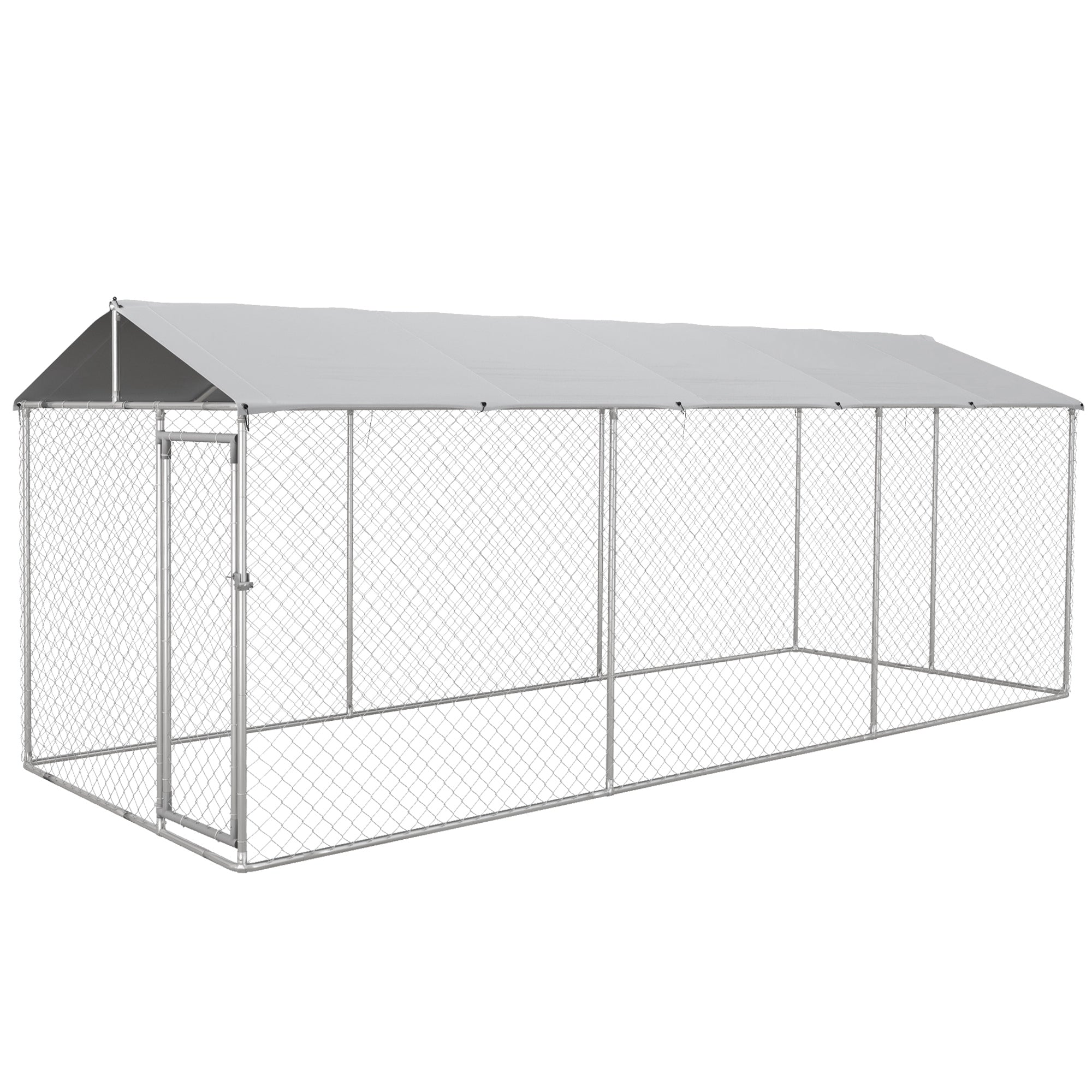 PawHut Outdoor Dog Kennel Dog Run with Waterproof, UV Resistant Cover for All-Sized Dogs, 19.7' x 7.5' x 7.5', Silver