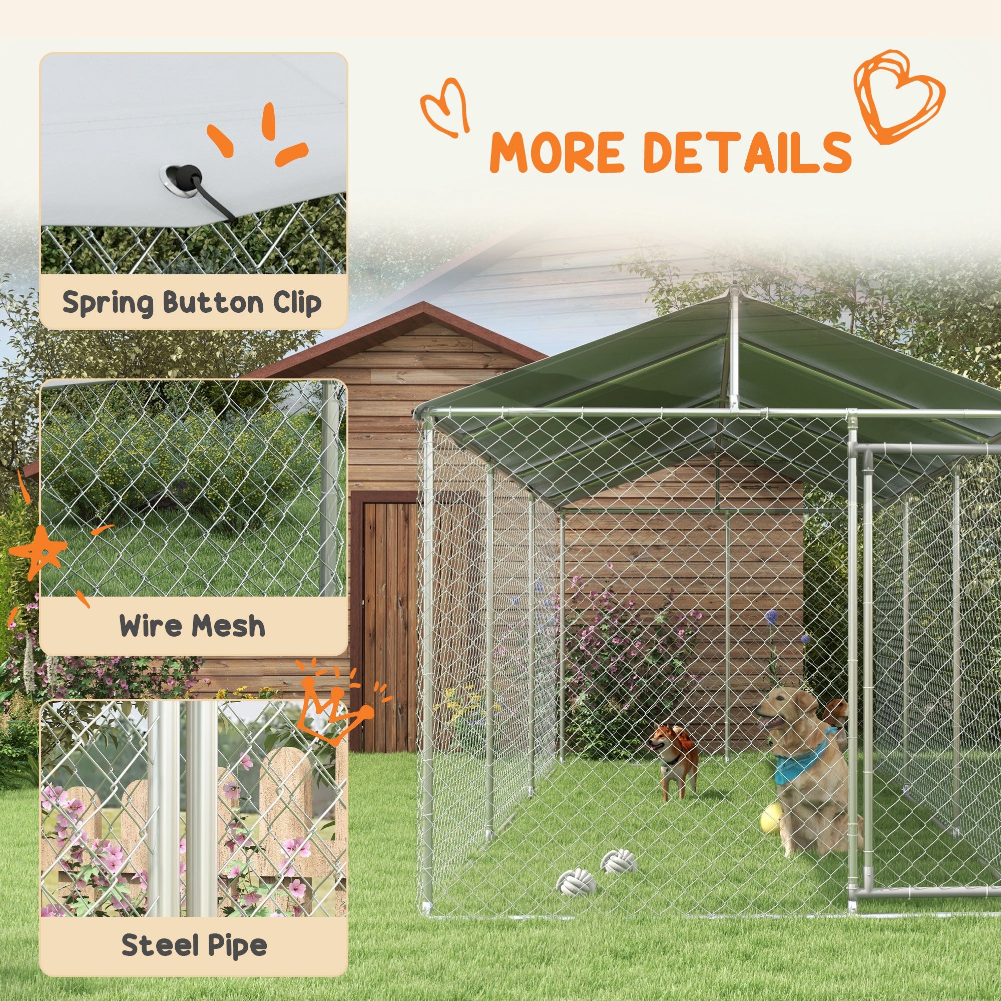 PawHut Large Dog Kennel Outside, Heavy Duty Dog Cage with Waterproof Cover, Outdoor Fence Dog Run with Galvanized Chain Link, Secure Lock, 19.7' x 7.5' x 7.5'