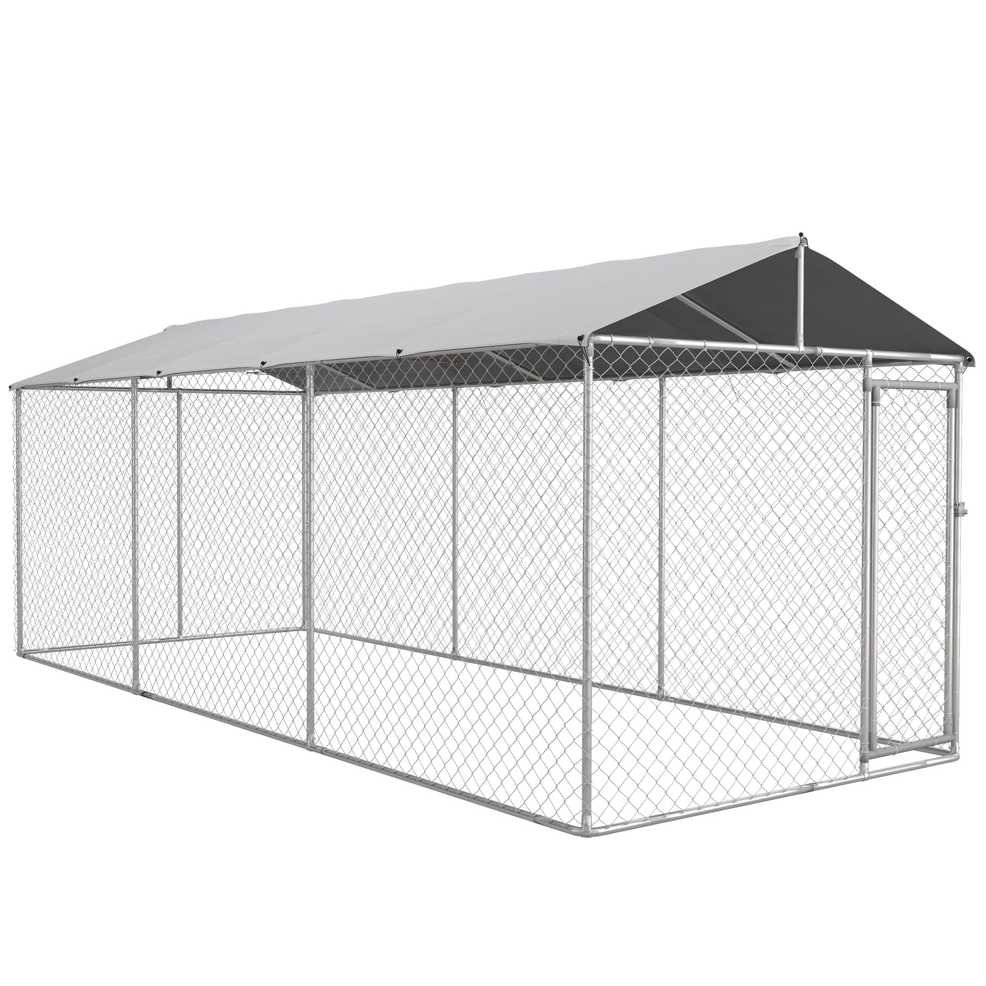 PawHut Large Dog Kennel Outside, Heavy Duty Dog Cage with Waterproof Cover, Outdoor Fence Dog Run with Galvanized Chain Link, Secure Lock, 19.7' x 7.5' x 7.5'