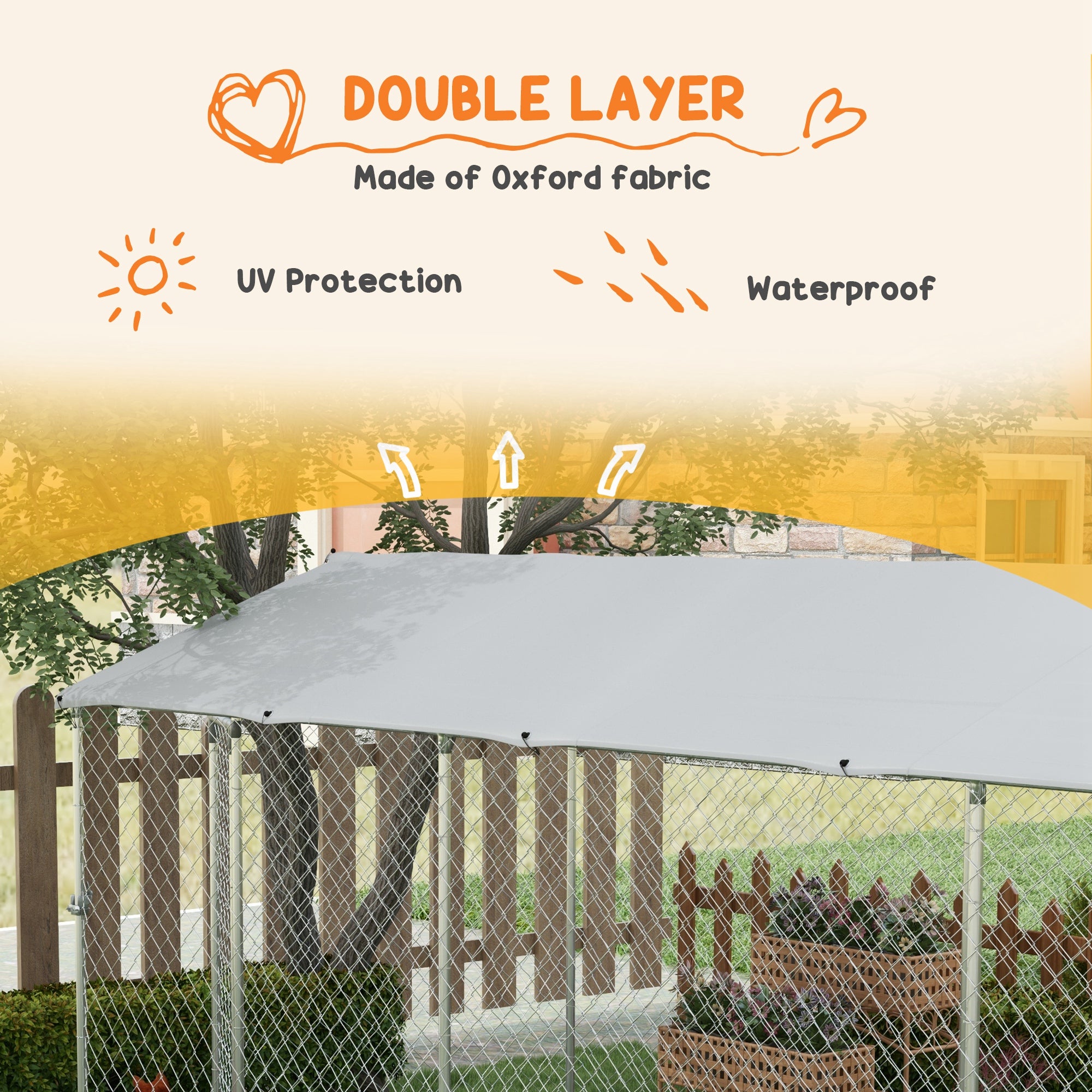 PawHut Large Dog Kennel Outside, Heavy Duty Dog Cage with Waterproof Cover, Outdoor Fence Dog Run with Galvanized Chain Link, Secure Lock, 19.7' x 7.5' x 7.5'