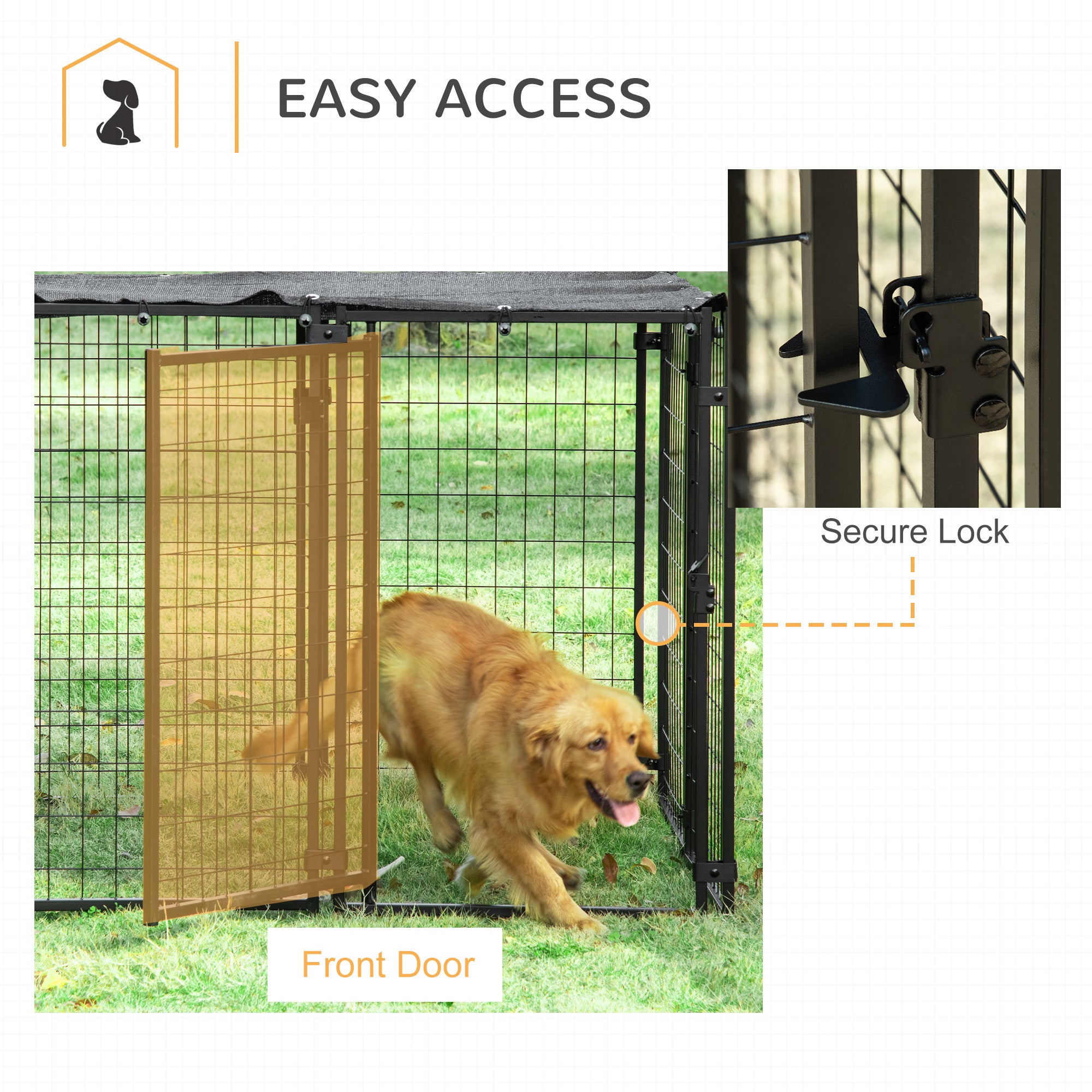 PawHut Outdoor Dog Kennel Run, Large Wire Steel Puppy Fence, Lockable Pet Playpen Crate Enclosure, with Top Cover, Door, Black