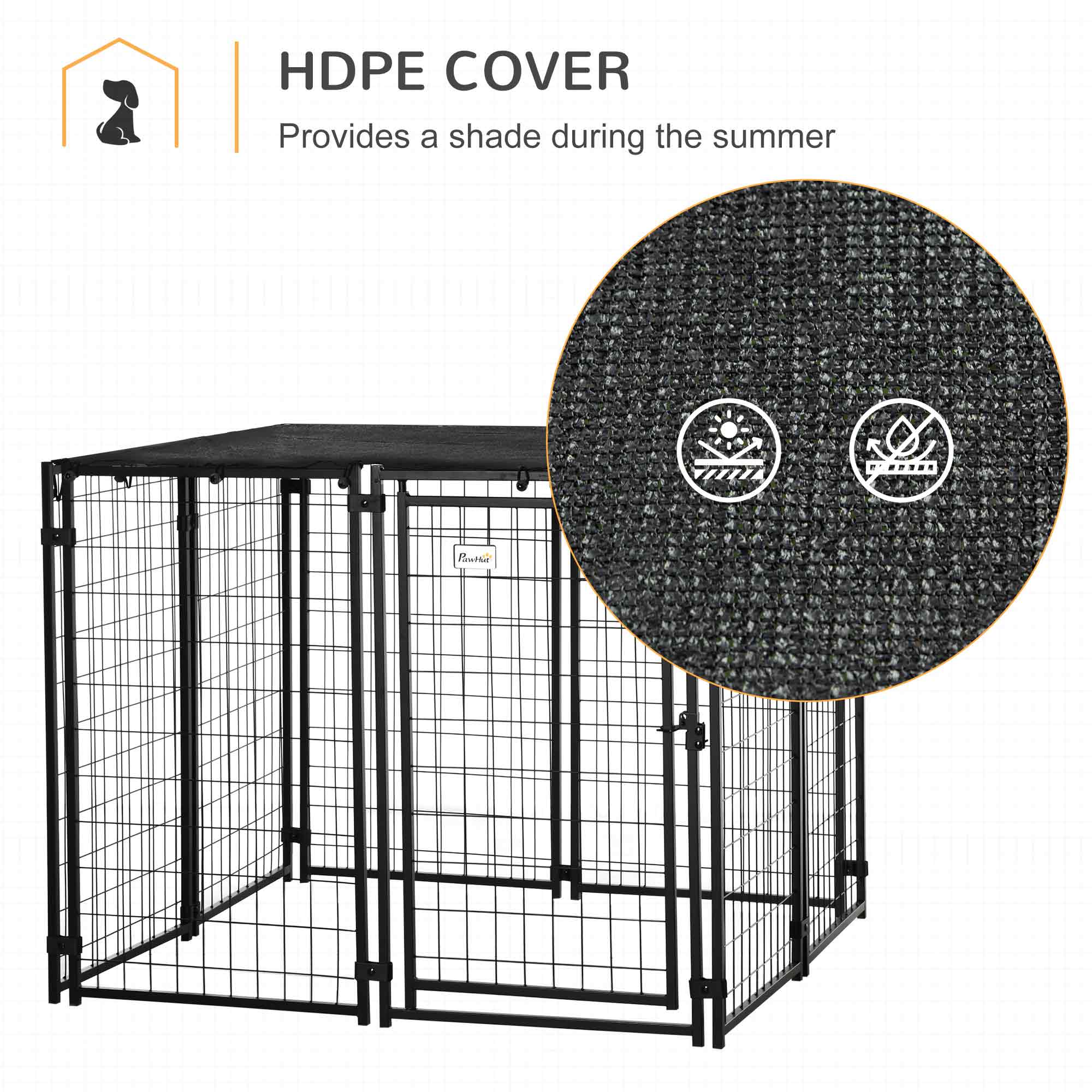 PawHut Outdoor Dog Kennel Run, Large Wire Steel Puppy Fence, Lockable Pet Playpen Crate Enclosure, with Top Cover, Door, Black