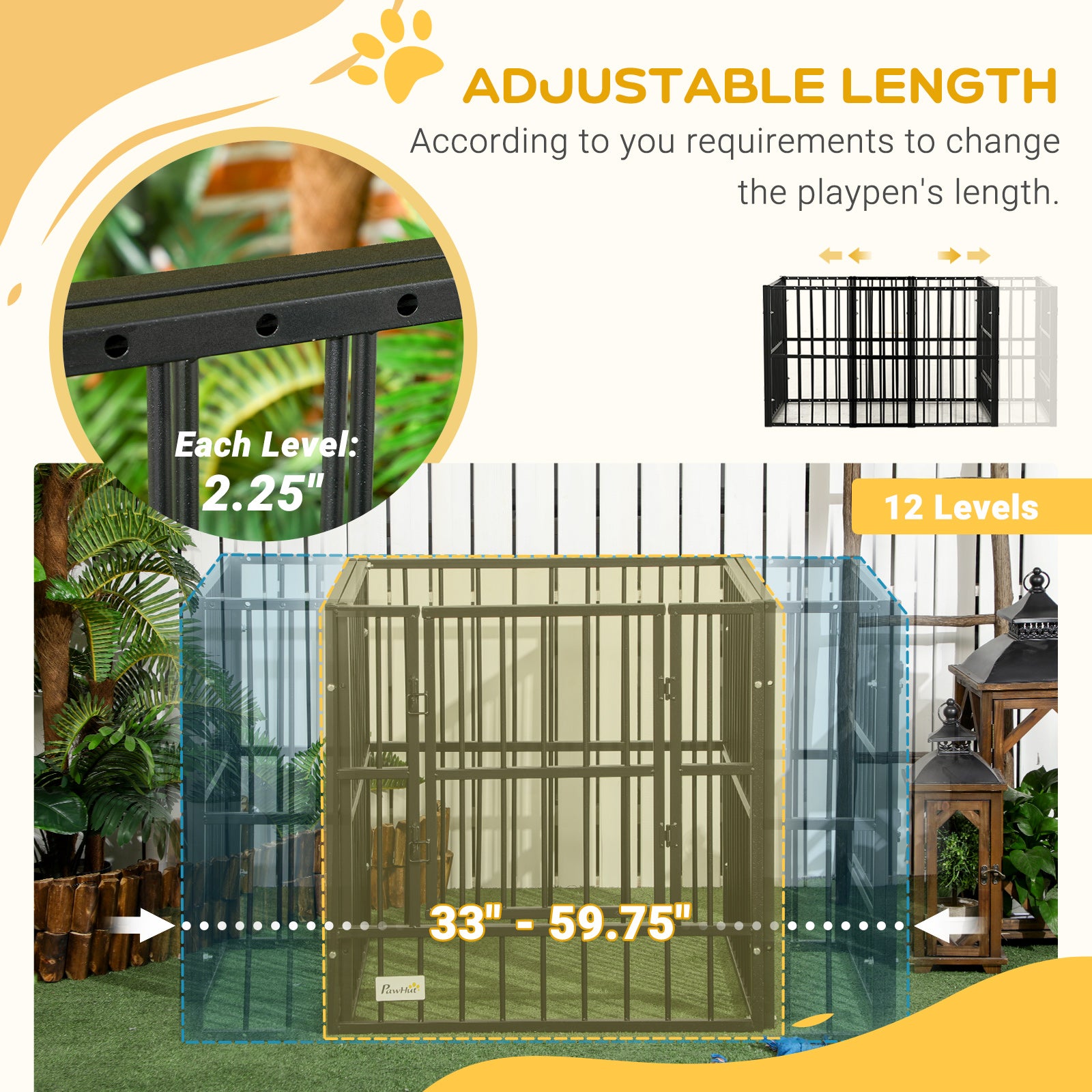PawHut 33" - 60" x 31.5" Indoor & Outdoor Dog Playpen for Small & Medium Dogs, Dog Kennel Outdoor Playpen Dog Exercise Pen with Tall Height, Dog Run Enclosure
