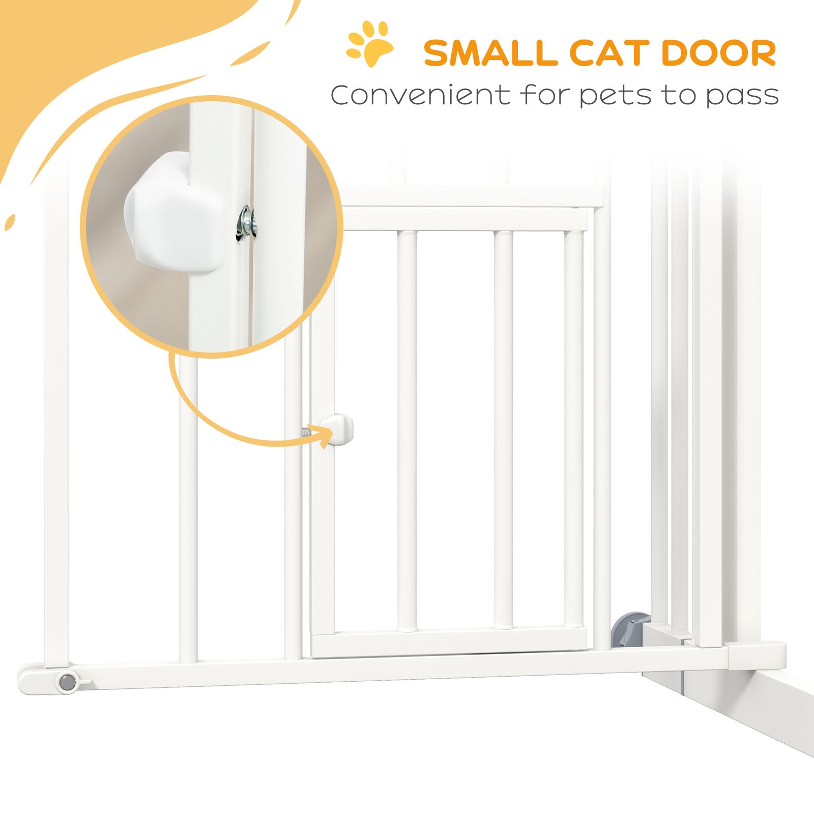 PawHut 30"H Tall Dog Gate, Pet Gate with Cat Door, Auto-Close Pressure-Mounted Steel Safety Gate Barrier, Double Locking for Doorways Hallways Stairs, Fits 29"-39.4"W, White