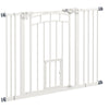 PawHut 30"H Tall Dog Gate, Pet Gate with Cat Door, Auto-Close Pressure-Mounted Steel Safety Gate Barrier, Double Locking for Doorways Hallways Stairs, Fits 29"-39.4"W, White