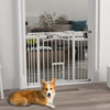 PawHut 30"H Tall Dog Gate, Pet Gate with Cat Door, Auto-Close Pressure-Mounted Steel Safety Gate Barrier, Double Locking for Doorways Hallways Stairs, Fits 29"-39.4"W, White