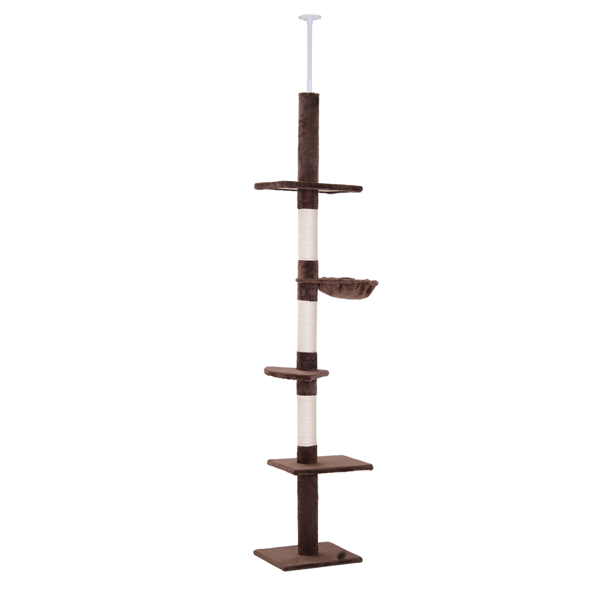 PawHut 8.5ft Cat Climbing Tree 5-Tier Kitty Activity Center Floor-to-Ceiling Cat Climber Toy with Scratching Post Play Rest Post Pet Furniture Brown