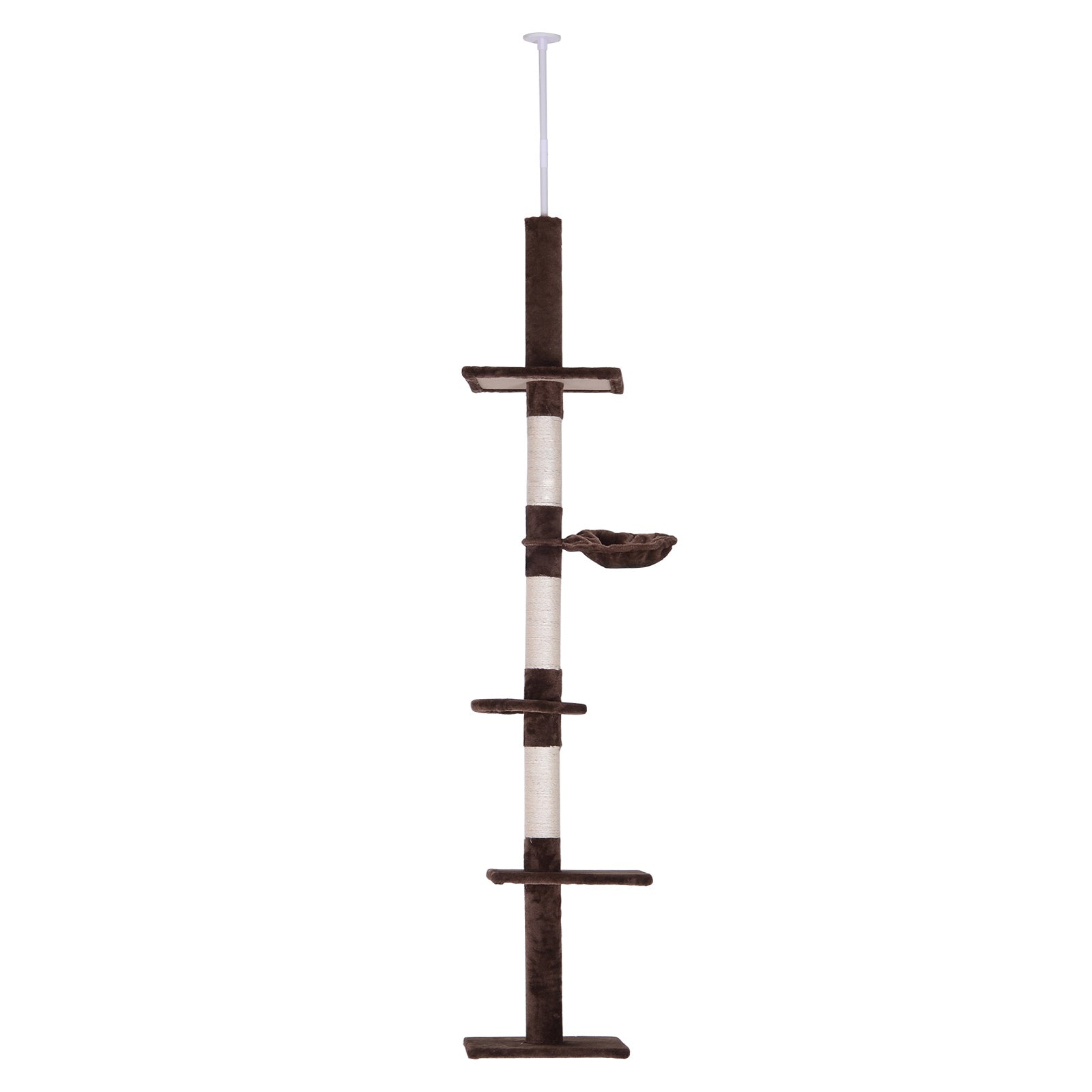 PawHut 8.5ft Cat Climbing Tree 5-Tier Kitty Activity Center Floor-to-Ceiling Cat Climber Toy with Scratching Post Play Rest Post Pet Furniture Brown