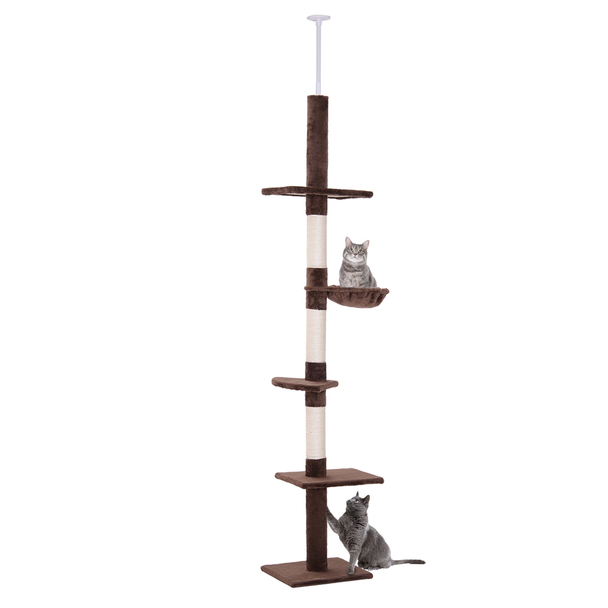 PawHut 8.5ft Cat Climbing Tree 5-Tier Kitty Activity Center Floor-to-Ceiling Cat Climber Toy with Scratching Post Play Rest Post Pet Furniture Brown