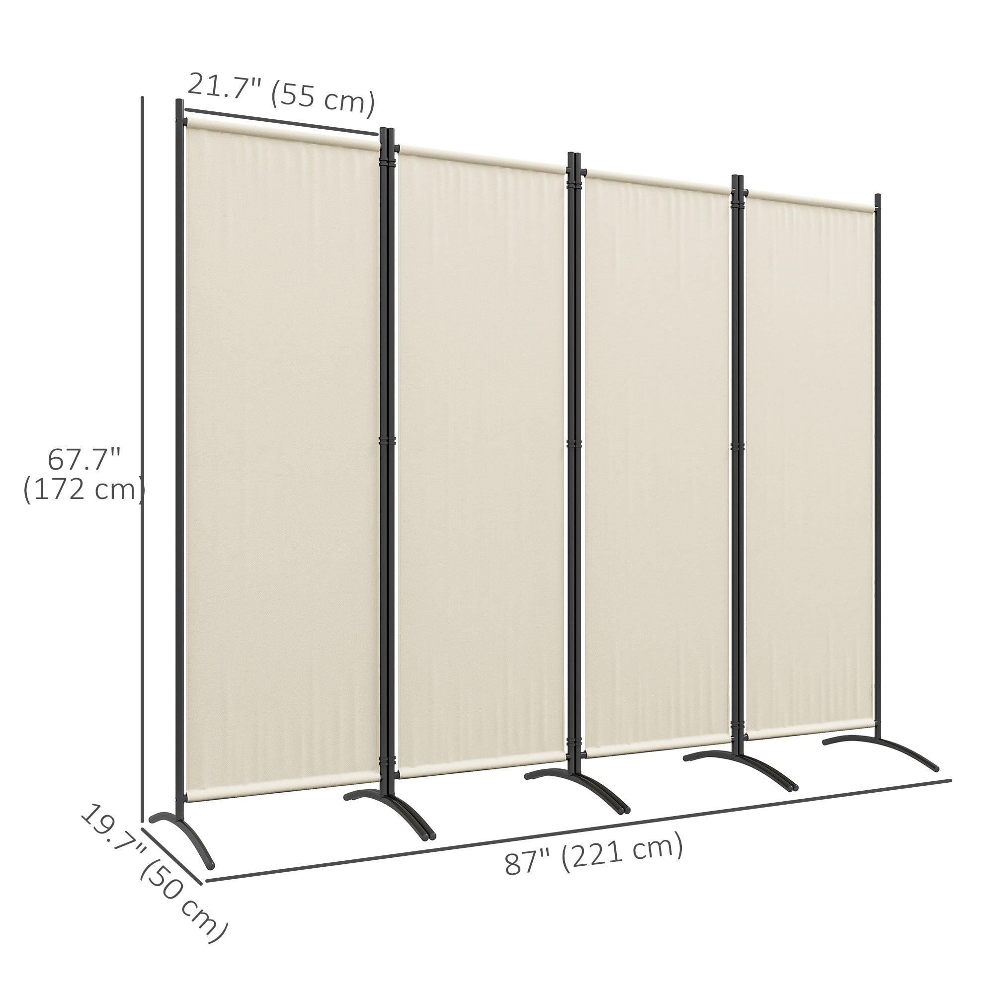 Outsunny 4 Panel Folding Room Divider, 5.6FT Privacy Screen with Wide Feet, Portable Freestanding Privacy Panel for Garden, Backyard, Deck, Pool, Hot Tub, Cream White