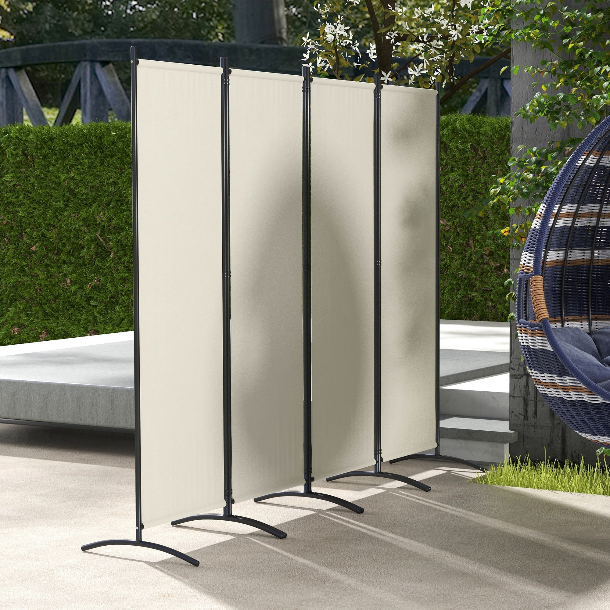 Outsunny 4 Panel Folding Room Divider, 5.6FT Privacy Screen with Wide Feet, Portable Freestanding Privacy Panel for Garden, Backyard, Deck, Pool, Hot Tub, Cream White