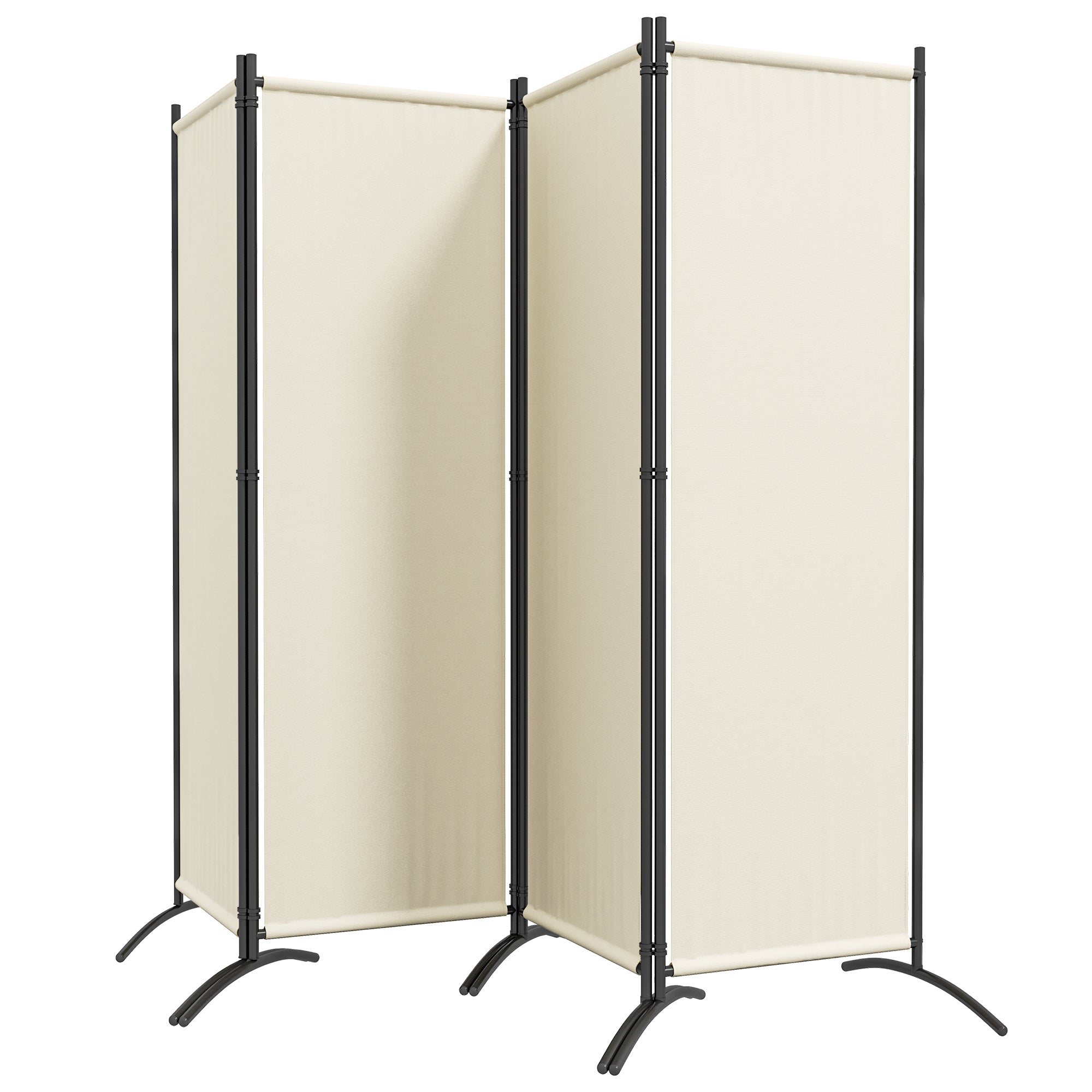 Outsunny 4 Panel Folding Room Divider, 5.6FT Privacy Screen with Wide Feet, Portable Freestanding Privacy Panel for Garden, Backyard, Deck, Pool, Hot Tub, Cream White