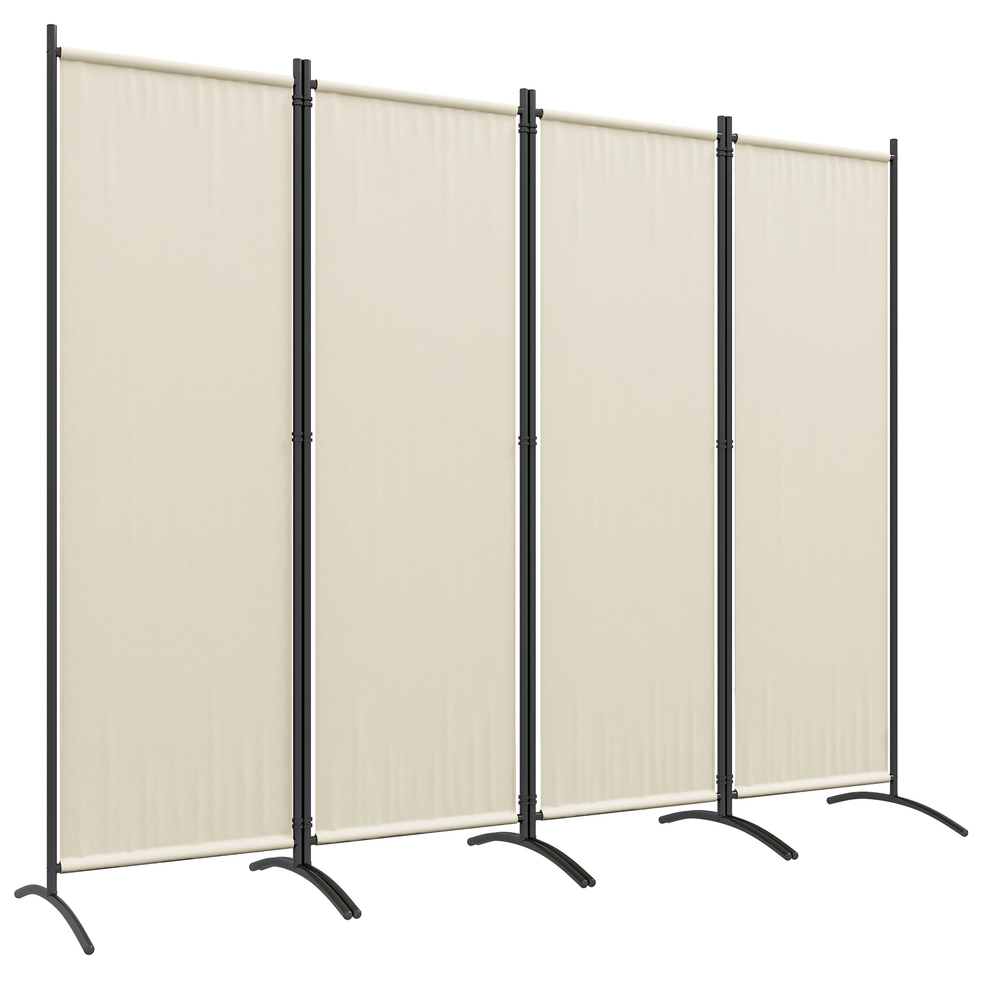 Outsunny 4 Panel Folding Room Divider, 5.6FT Privacy Screen with Wide Feet, Portable Freestanding Privacy Panel for Garden, Backyard, Deck, Pool, Hot Tub, Cream White