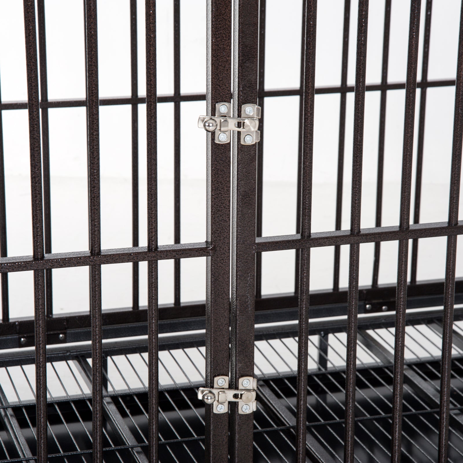 PawHut 42" Heavy Duty Dog Crate Metal Cage Kennel with Lockable Wheels, Double Door and Removable Tray, Brown