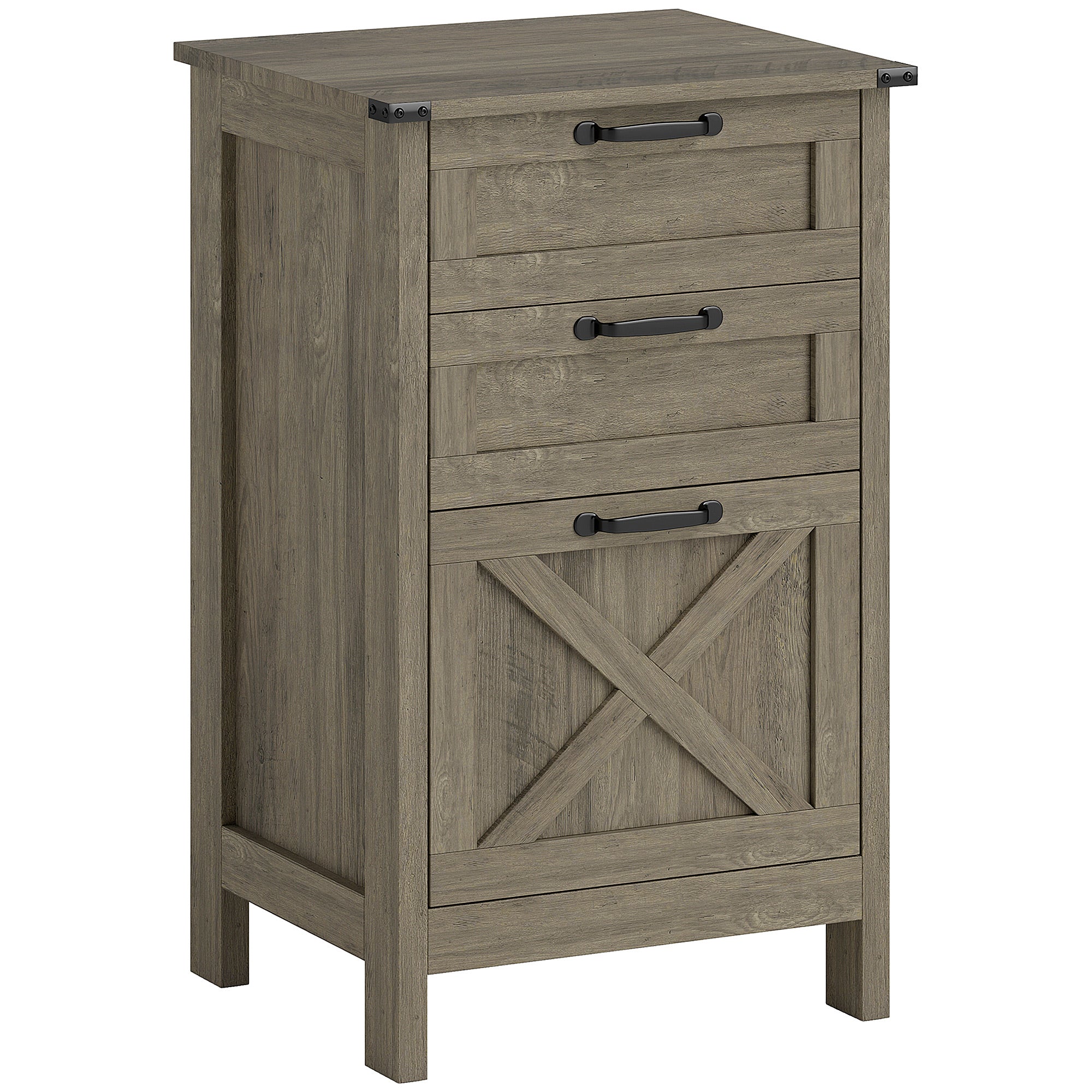 HOMCOM 3 Drawer File Cabinet with Silent Slides, Vertical Filing Cabinet for Hanging A4/Letter Size, Rustic Farmhouse Printer Stand with Storage for Home Office, Grey Wash