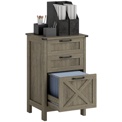 HOMCOM 3 Drawer File Cabinet with Silent Slides, Vertical Filing Cabinet for Hanging A4/Letter Size, Rustic Farmhouse Printer Stand with Storage for Home Office, Grey Wash