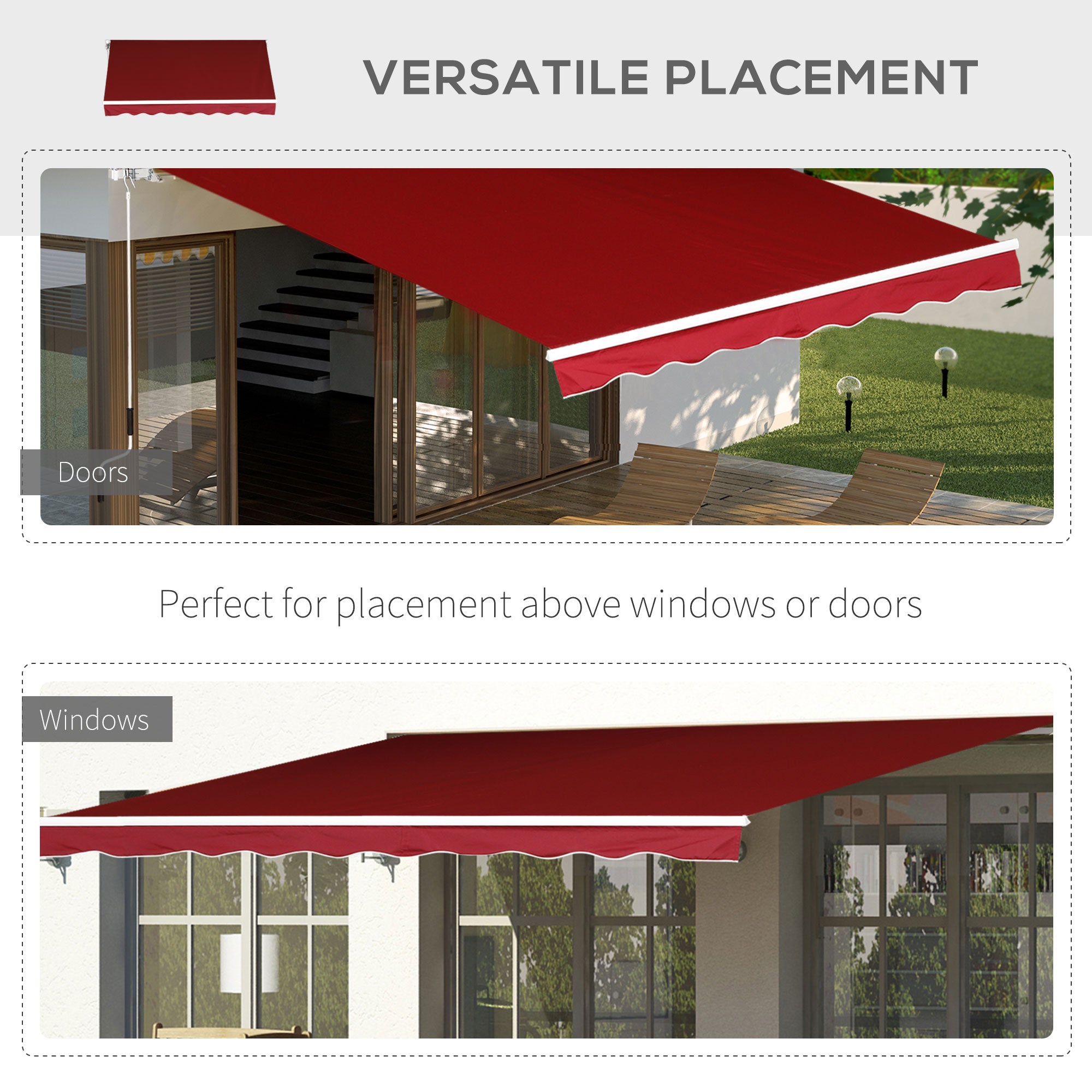 Outsunny 8' x 7' Retractable Awning, Patio Awnings, Sunshade Shelter with 280 g/m² UV & Water-Resistant Fabric and Aluminum Frame for Deck, Balcony, Yard, Wine Red