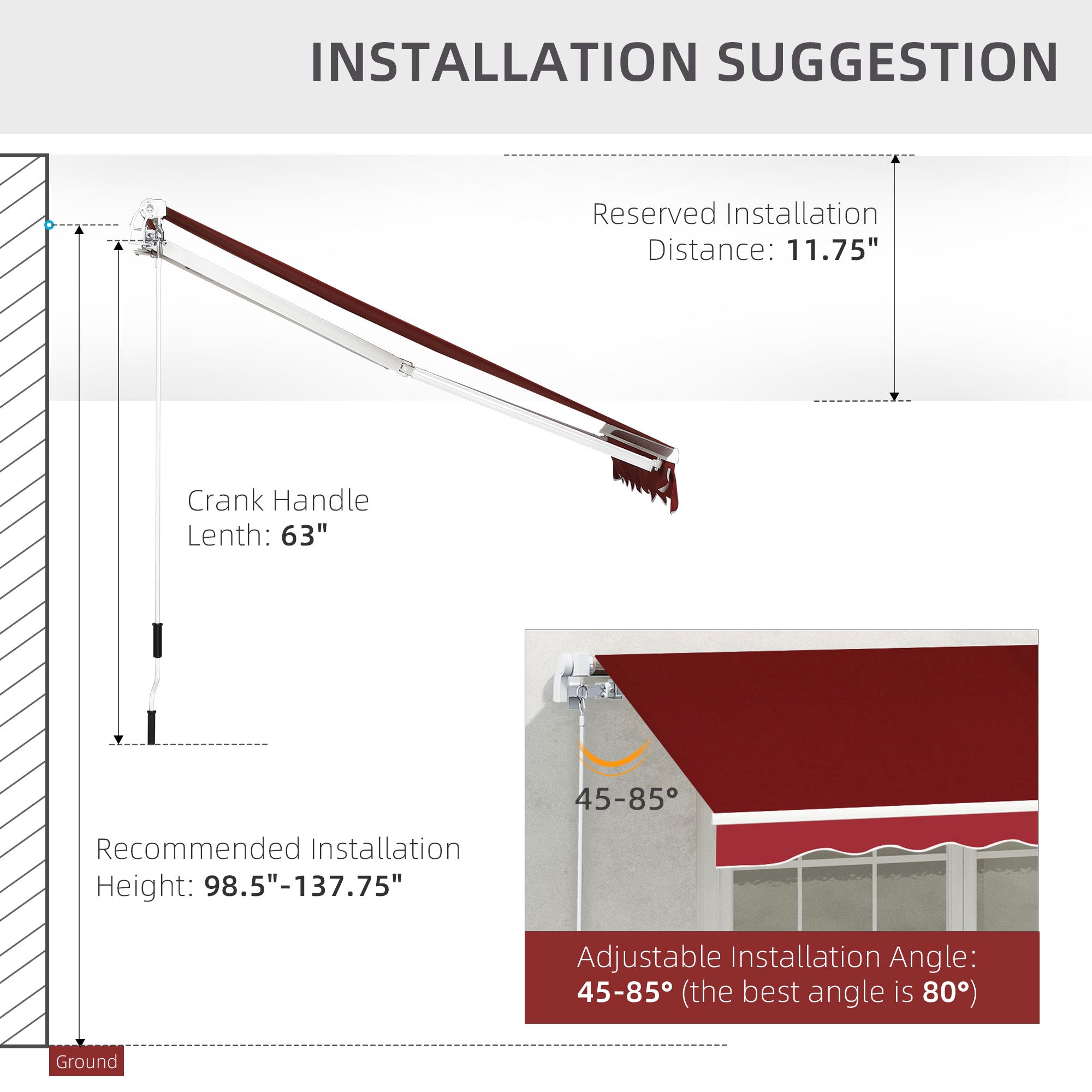 Outsunny 8' x 7' Retractable Awning, Patio Awnings, Sunshade Shelter with 280 g/m² UV & Water-Resistant Fabric and Aluminum Frame for Deck, Balcony, Yard, Wine Red