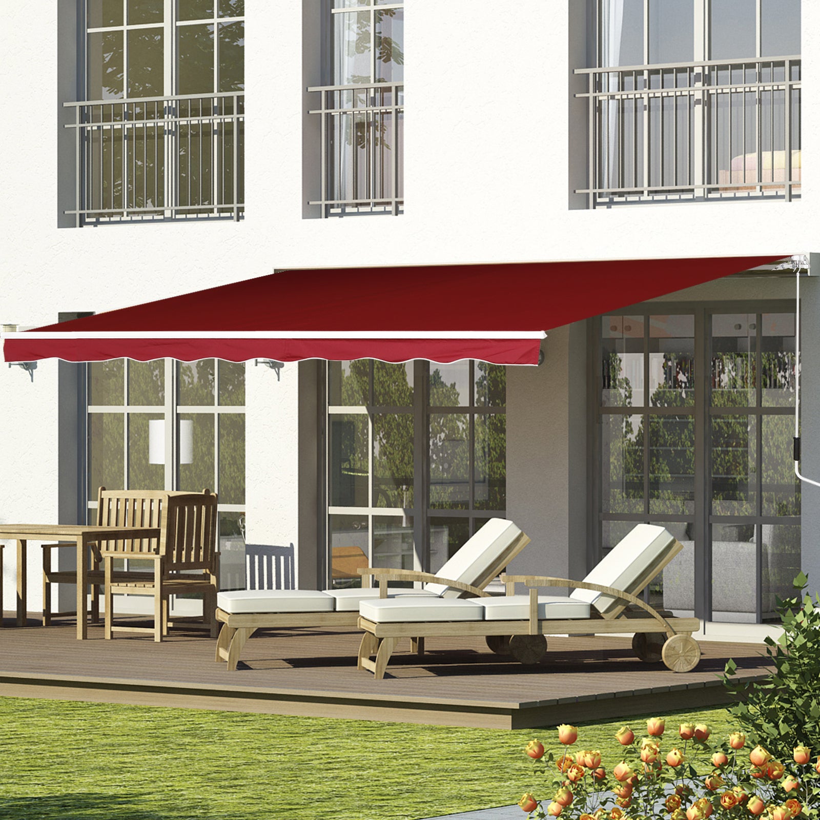 Outsunny 8' x 7' Retractable Awning, Patio Awnings, Sunshade Shelter with 280 g/m² UV & Water-Resistant Fabric and Aluminum Frame for Deck, Balcony, Yard, Wine Red