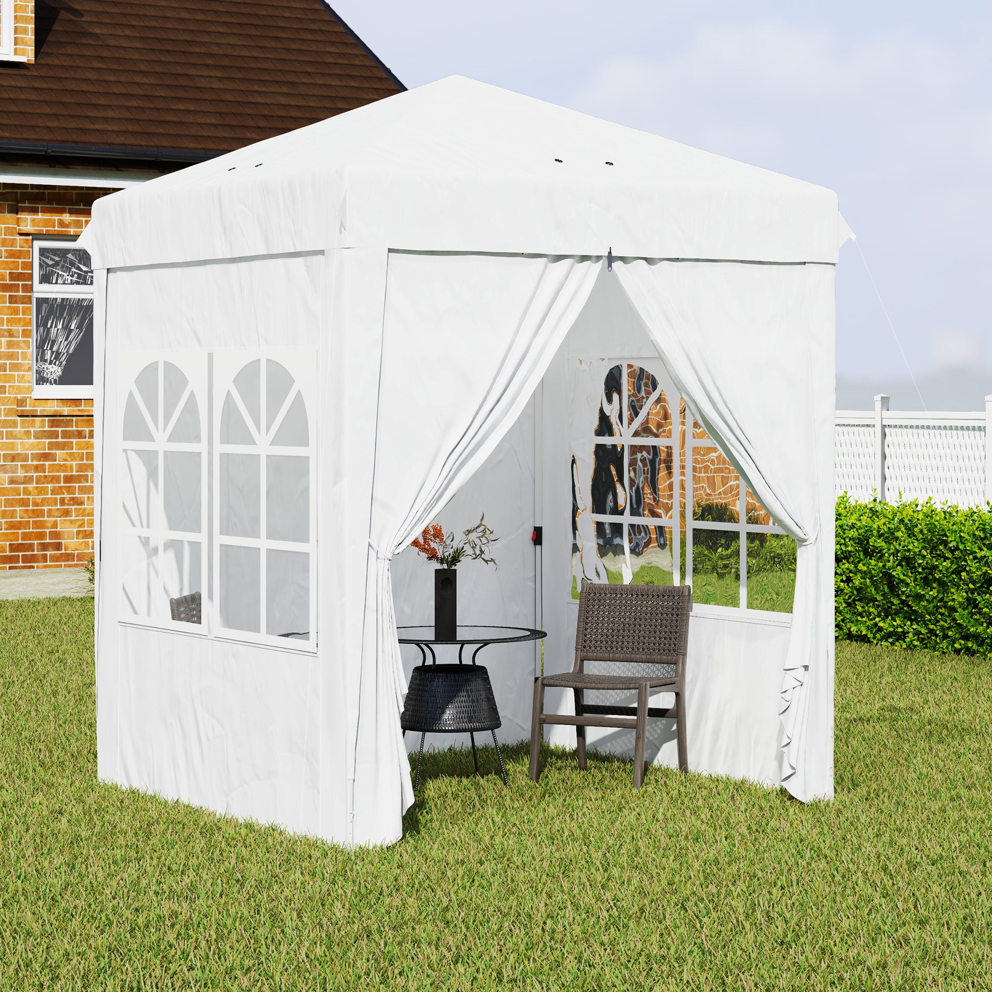 Outsunny 6.7' x 6.7' Pop-Up Canopy Tent with Sidewalls, Instant Sun Shelter, Height-Adjustable, Carry Bag Included, for Outdoor, Garden, Patio, White