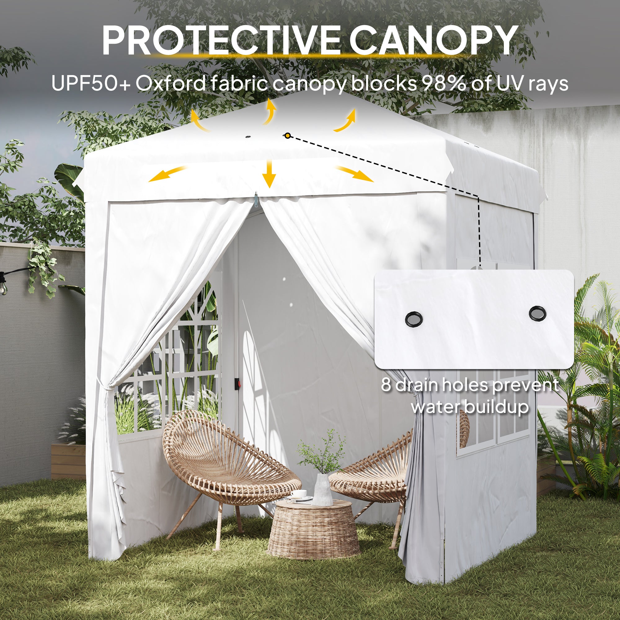Outsunny 6.7' x 6.7' Pop-Up Canopy Tent with Sidewalls, Instant Sun Shelter, Height-Adjustable, Carry Bag Included, for Outdoor, Garden, Patio, White